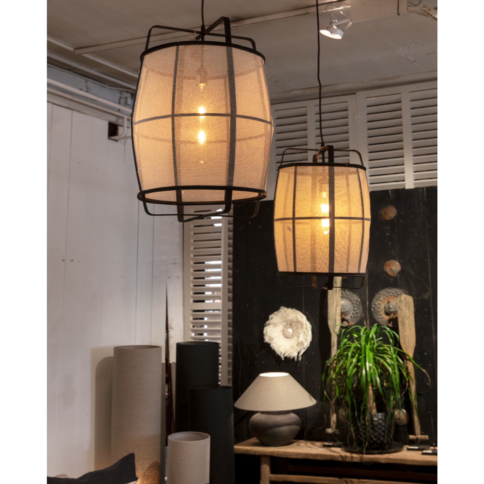 Hängelampe Bambus/Leinen klein, D35xH52cm