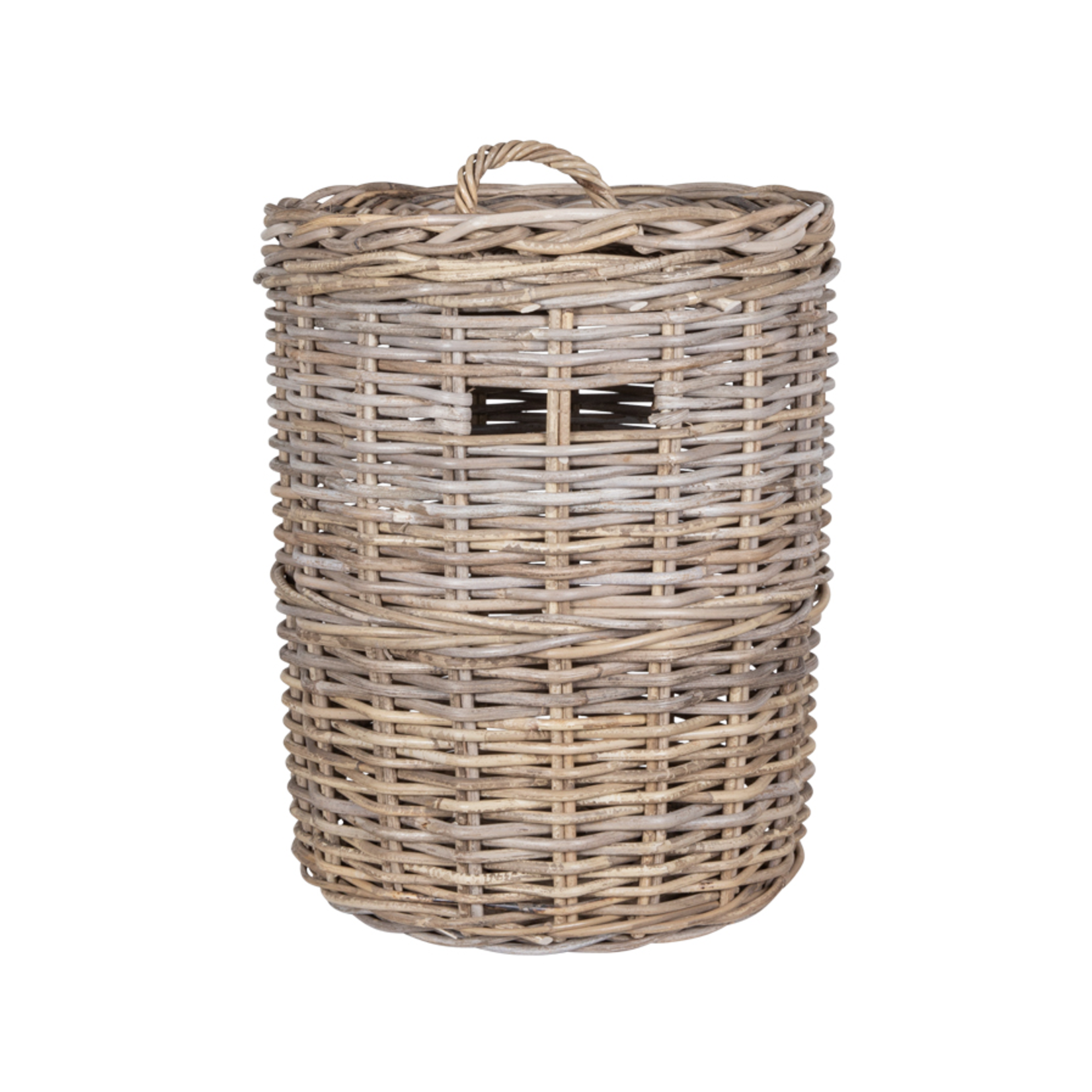 Rattan Wäschekorb m. Deckel L, D50xH60cm