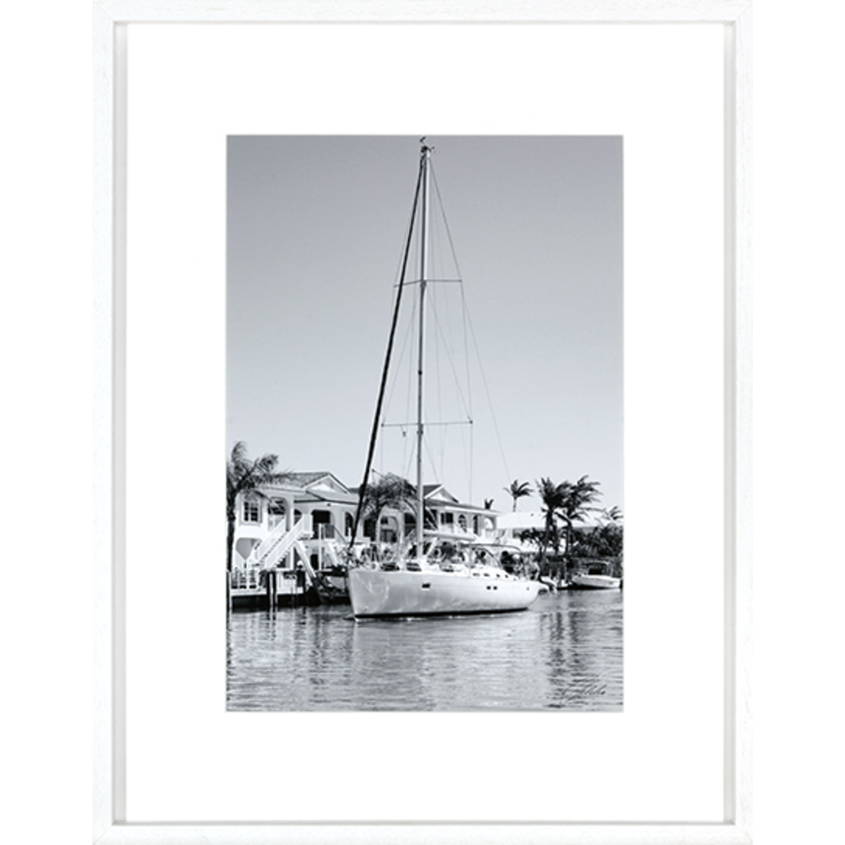 Bild Yacht Hafen 47x60cm Rahmen weiss