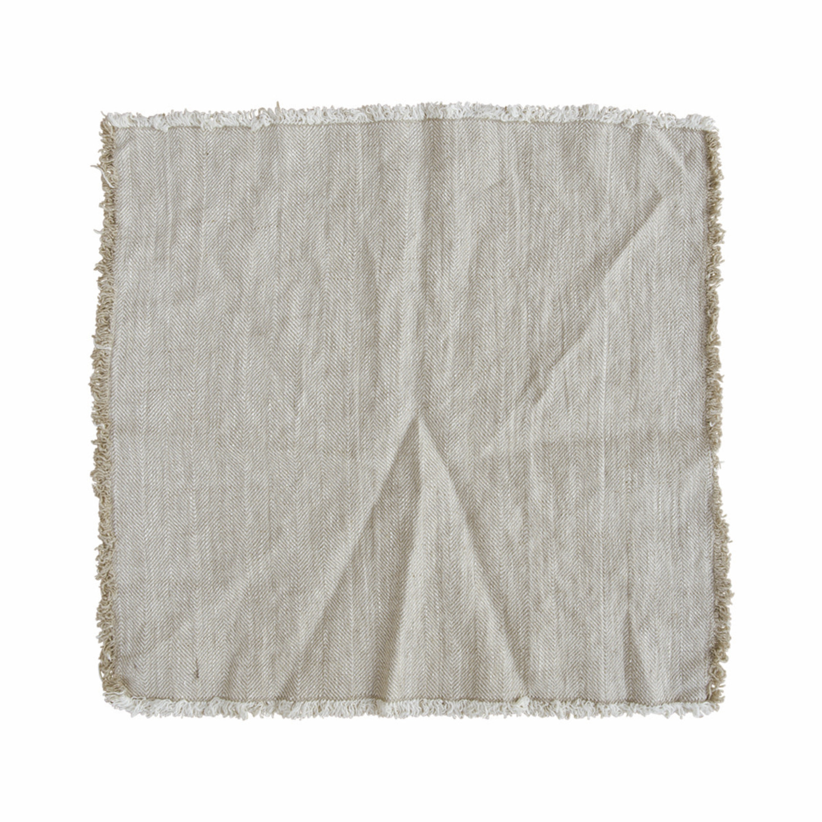 Serviette Fischgrat natur/weiss mit Fransen 45x45cm, 100% Leinen