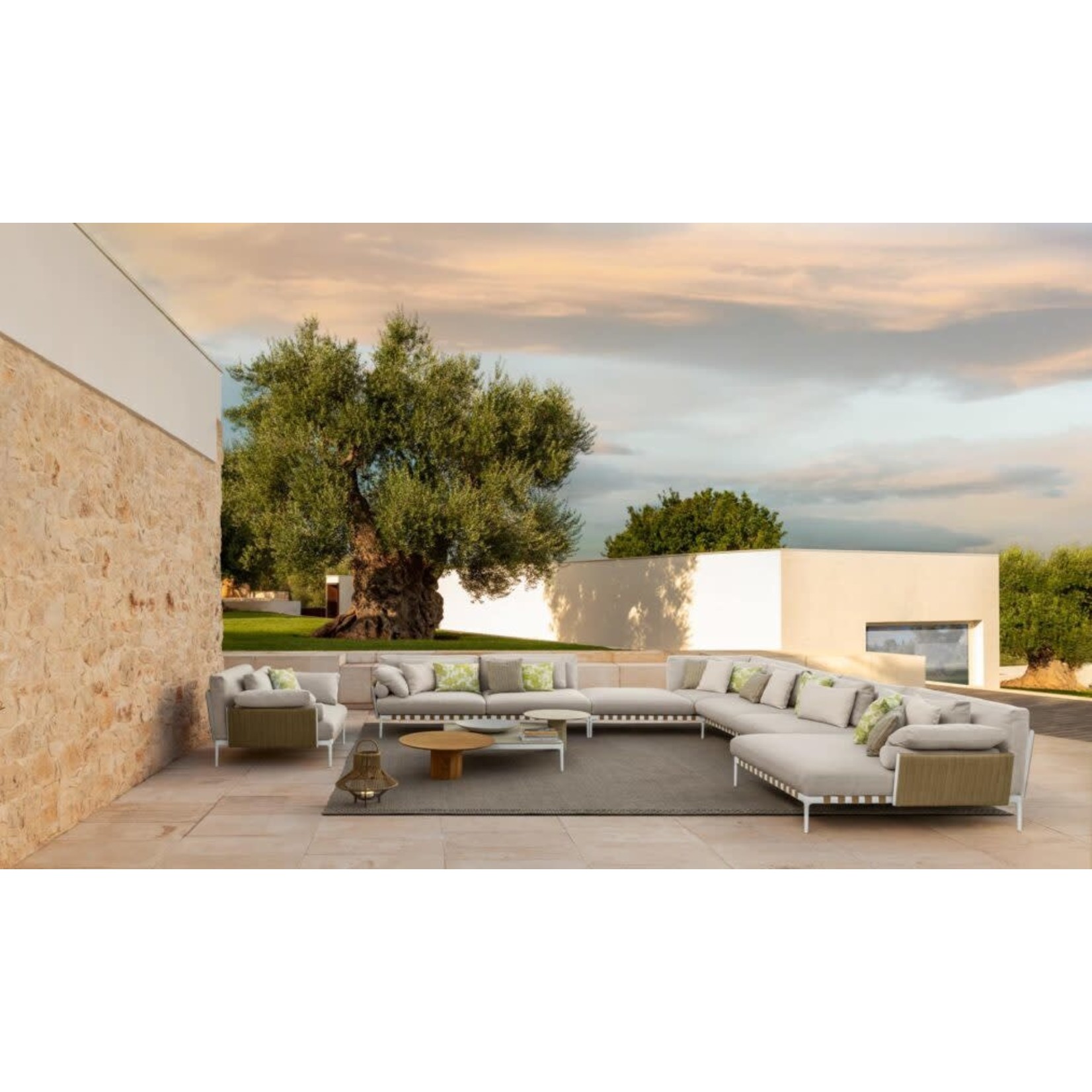 Salinas Outdoor Eckelement rechts Weiss-Beige, 231x105x85xSH38 cm