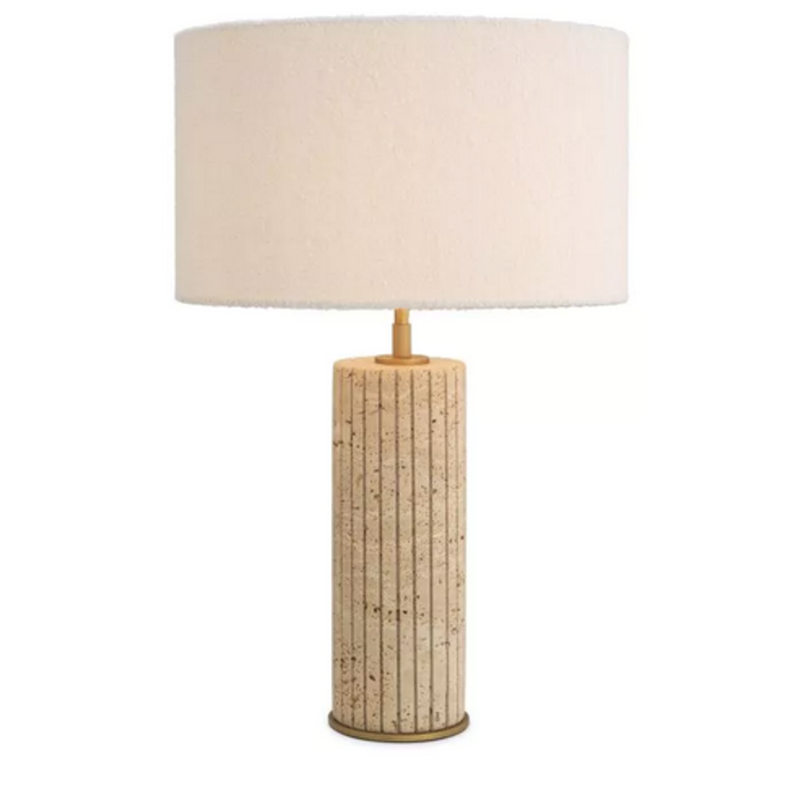 Giova Lampenständer rund inkl. Lampenschirm D40xH64cm Travertine & brass & Bouclé offwhite