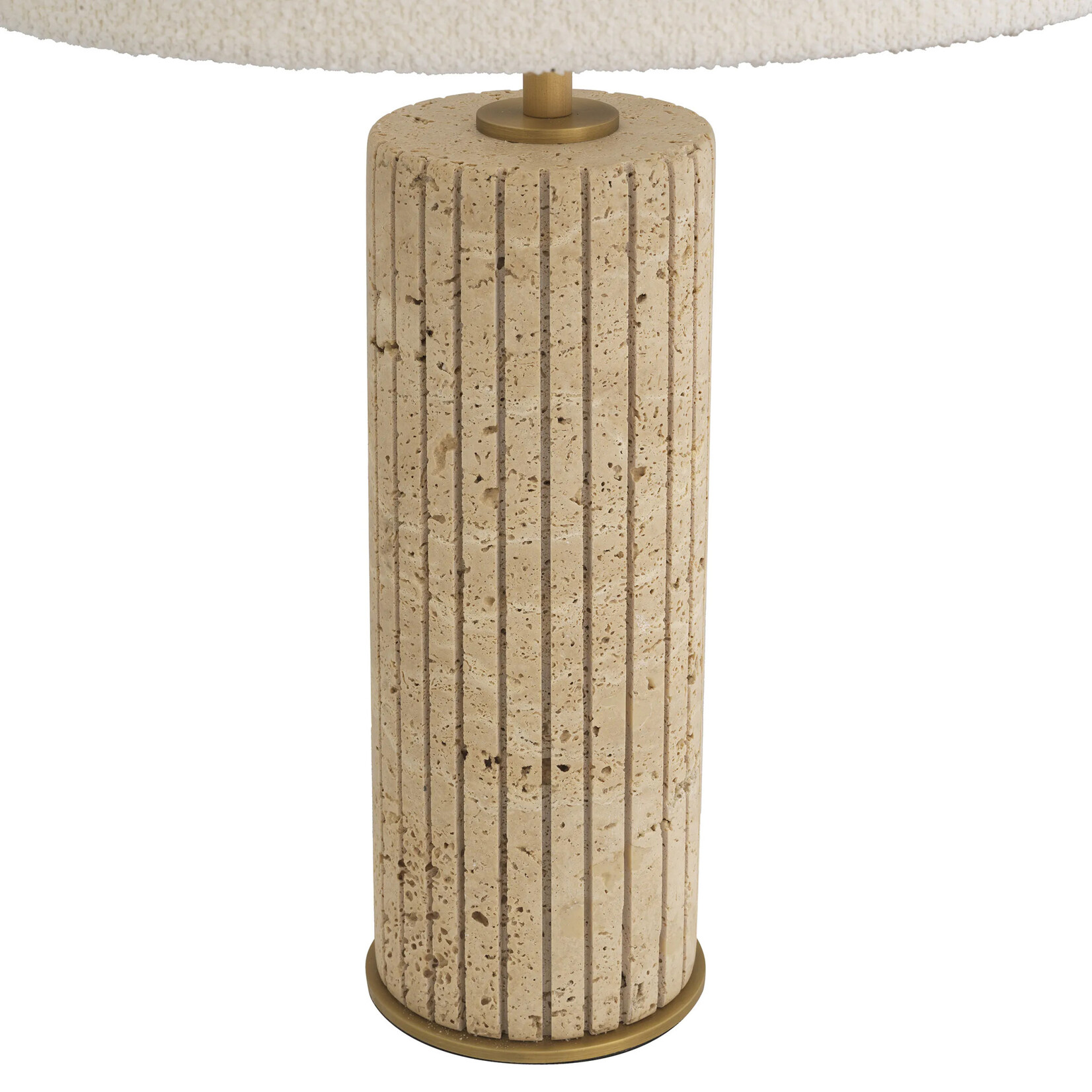 Giova Lampenständer rund inkl. Lampenschirm D40xH64cm Travertine & brass & Bouclé offwhite