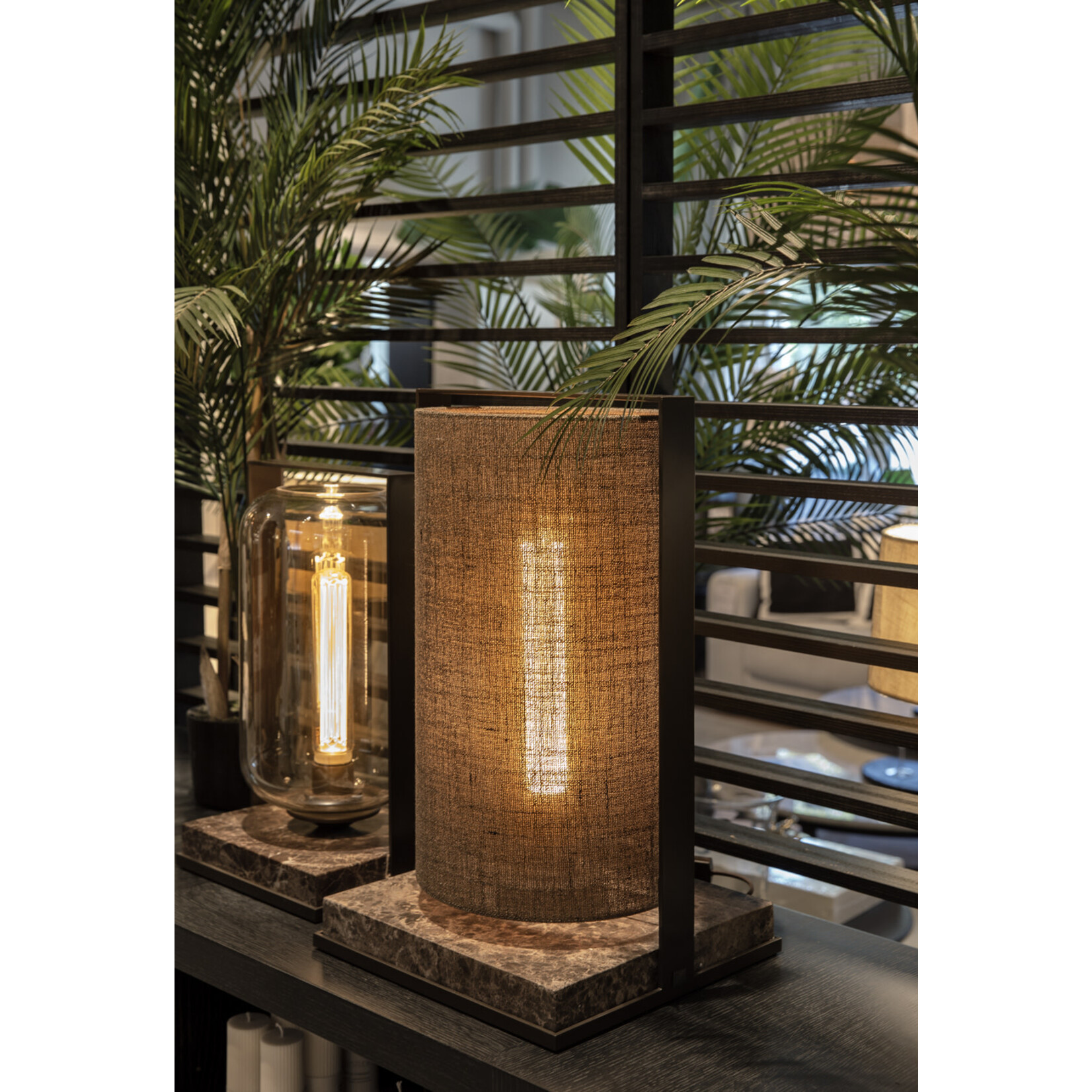 Tischlampe mit Marmorfuss braun,  D35xH60cm