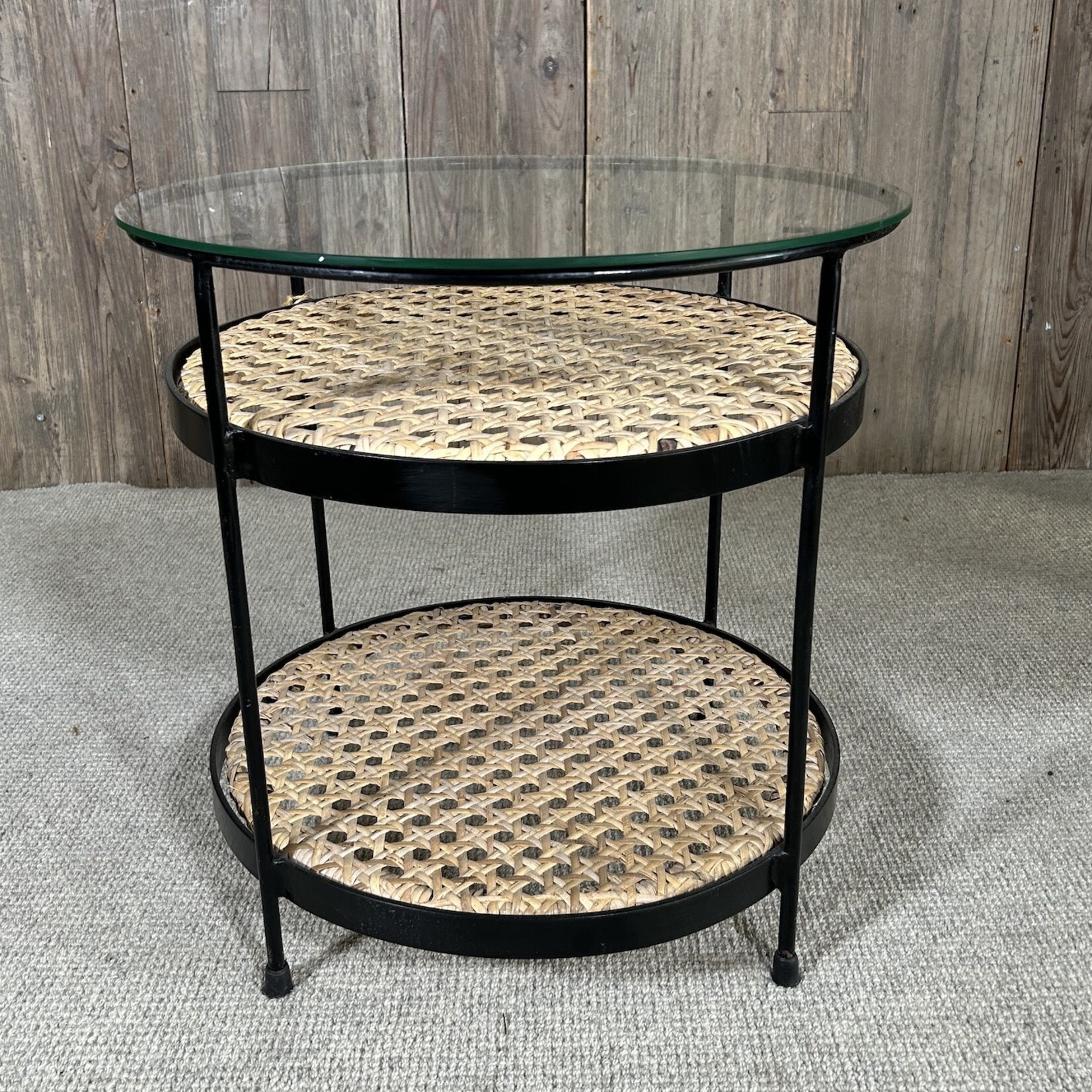 Beistelltisch Rattan mit Glasplatte, D50xH50cm