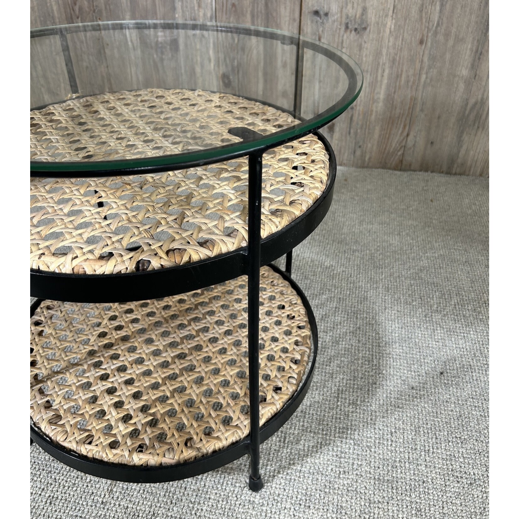 Beistelltisch Rattan mit Glasplatte, D50xH50cm