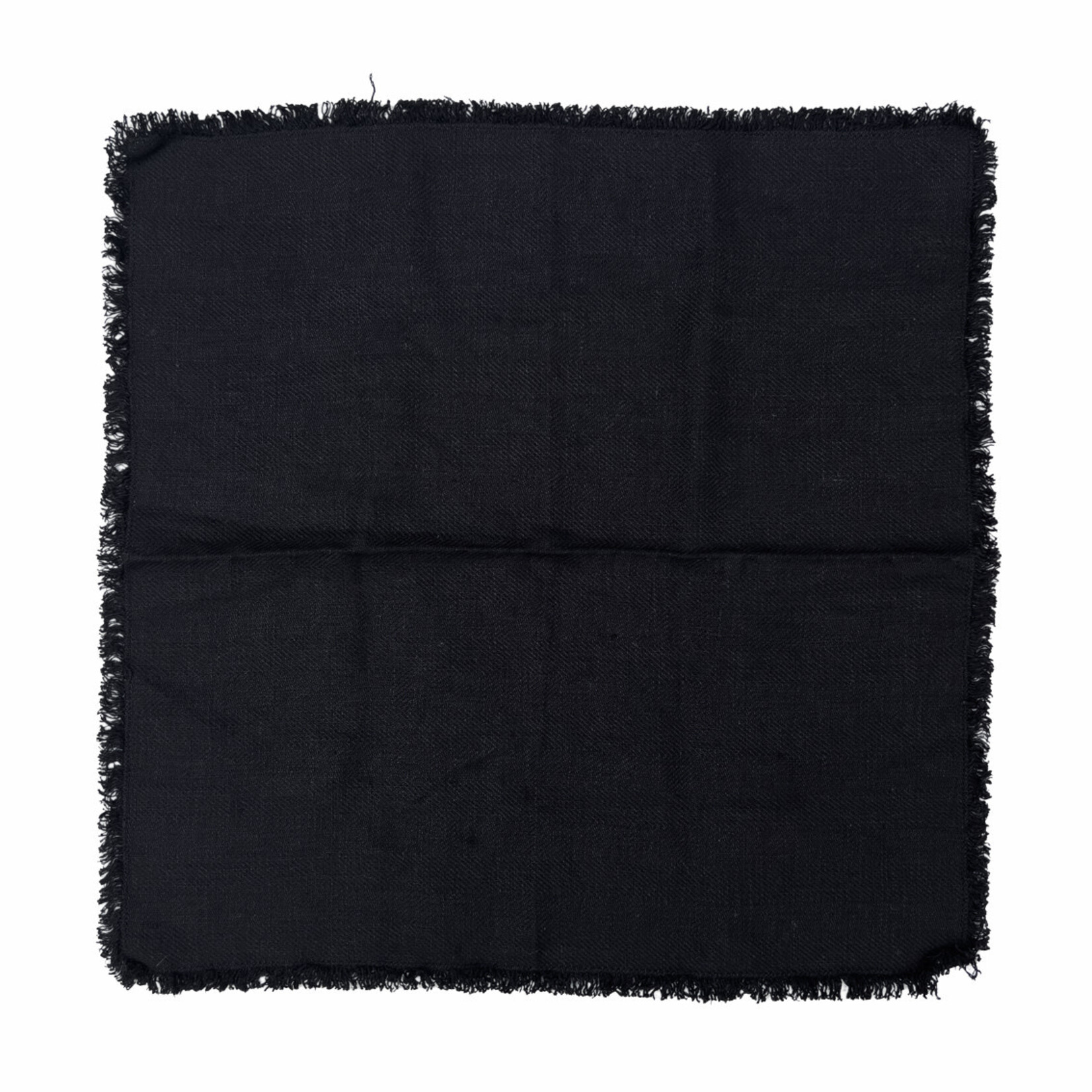 Serviette Fischgrat schwarz mit Fransen 45x45cm, 100% Leinen