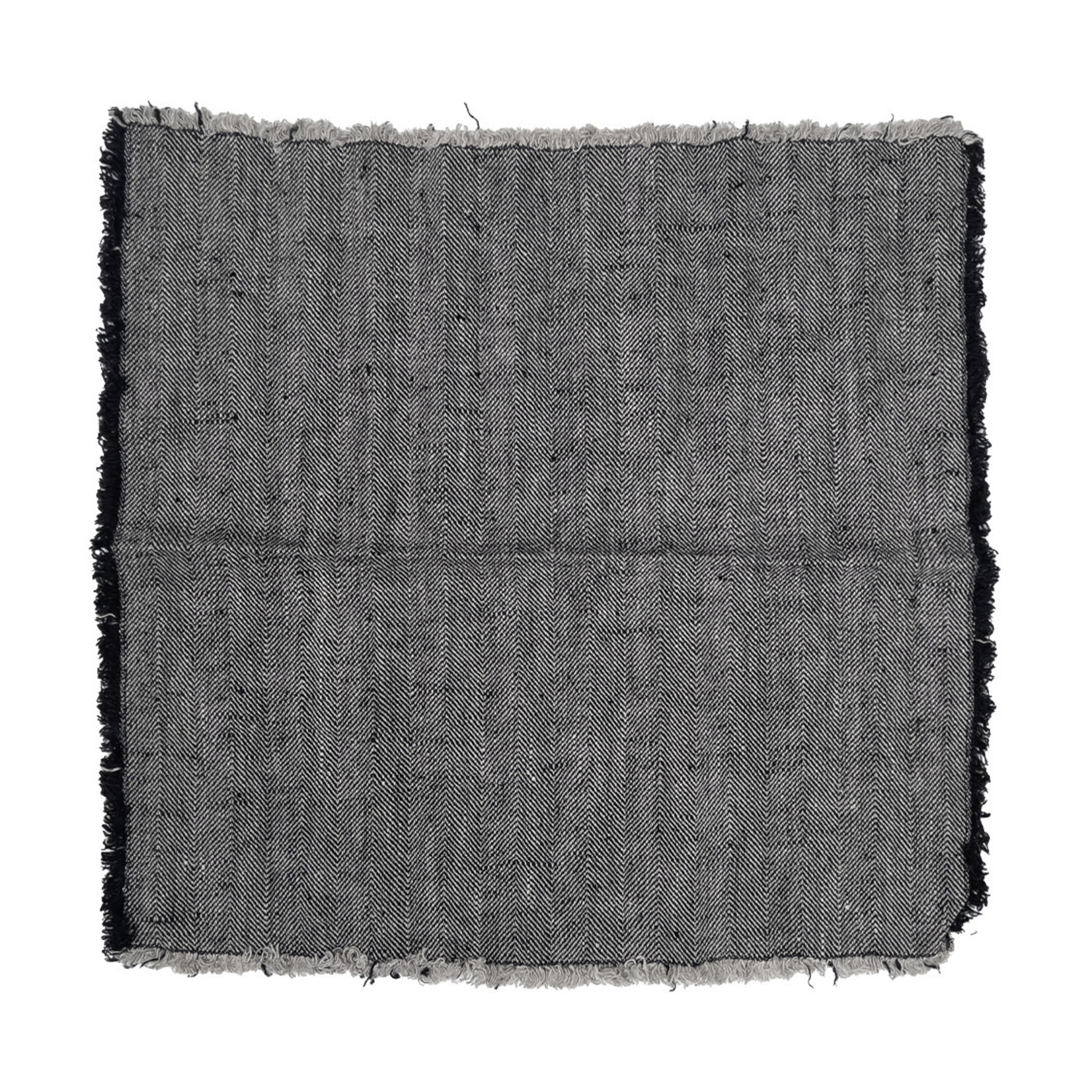 Serviette Fischgrat natur/schwarz mit Fransen 45x45cm, 100% Leinen