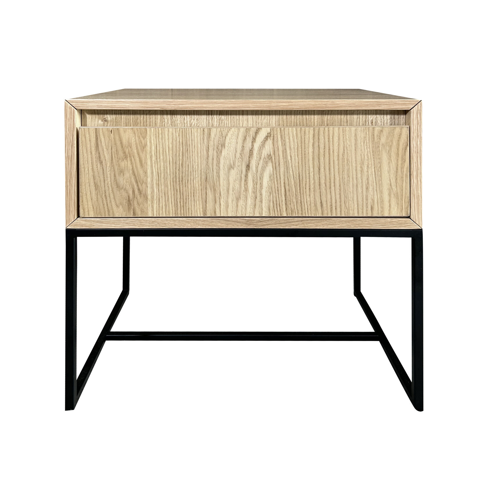 Dublin Nachttisch B55xT40xH56cm Metall schwarz & Eiche furniert natur