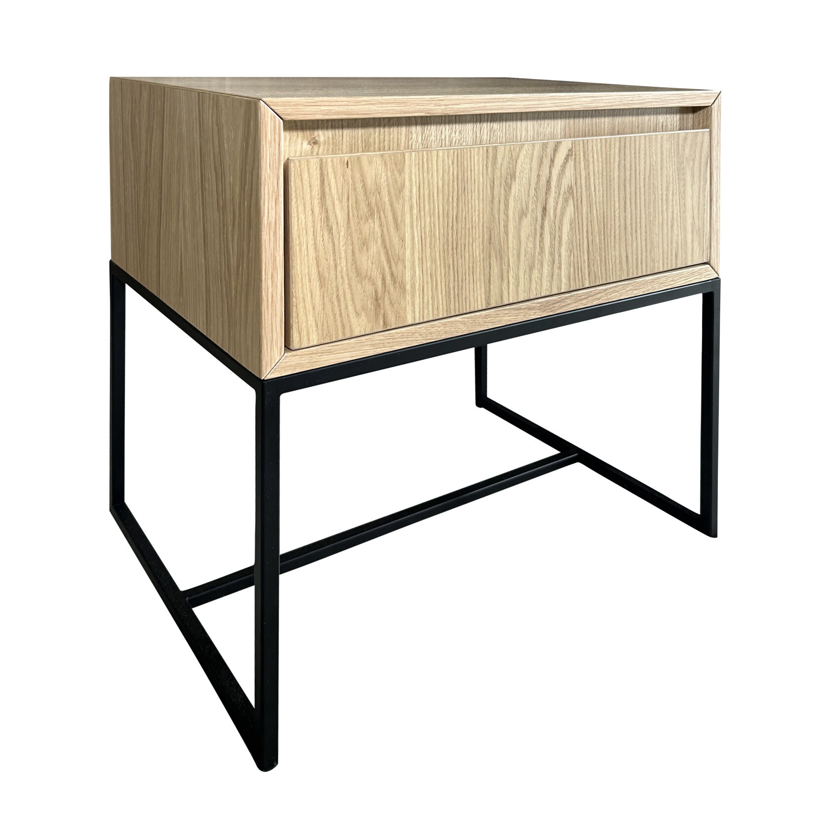 Dublin Nachttisch B55xT40xH56cm Metall schwarz & Eiche furniert natur