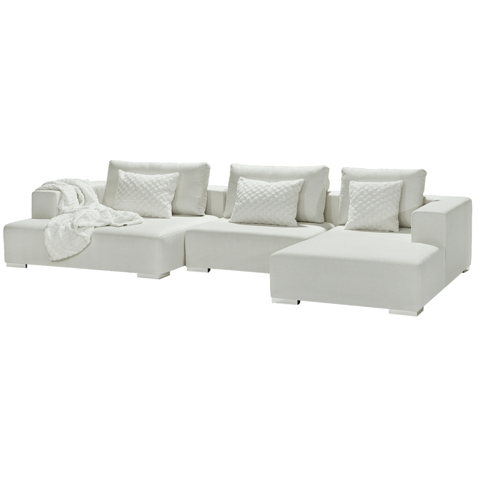Denver Sofa, 365x145/185cm x SH 36.5 cm, Stoff: Loft 01 Cream Kat. A, Füsse: 2.5 cm Nickel Gebürstet