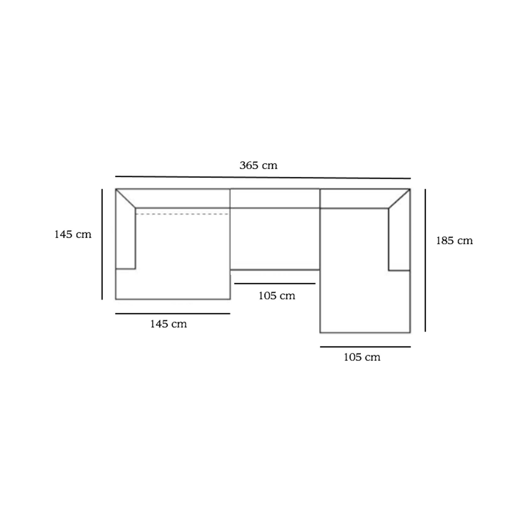 Denver Sofa, 365x145/185cm x SH 36.5 cm, Stoff: Loft 01 Cream Kat. A, Füsse: 2.5 cm Nickel Gebürstet