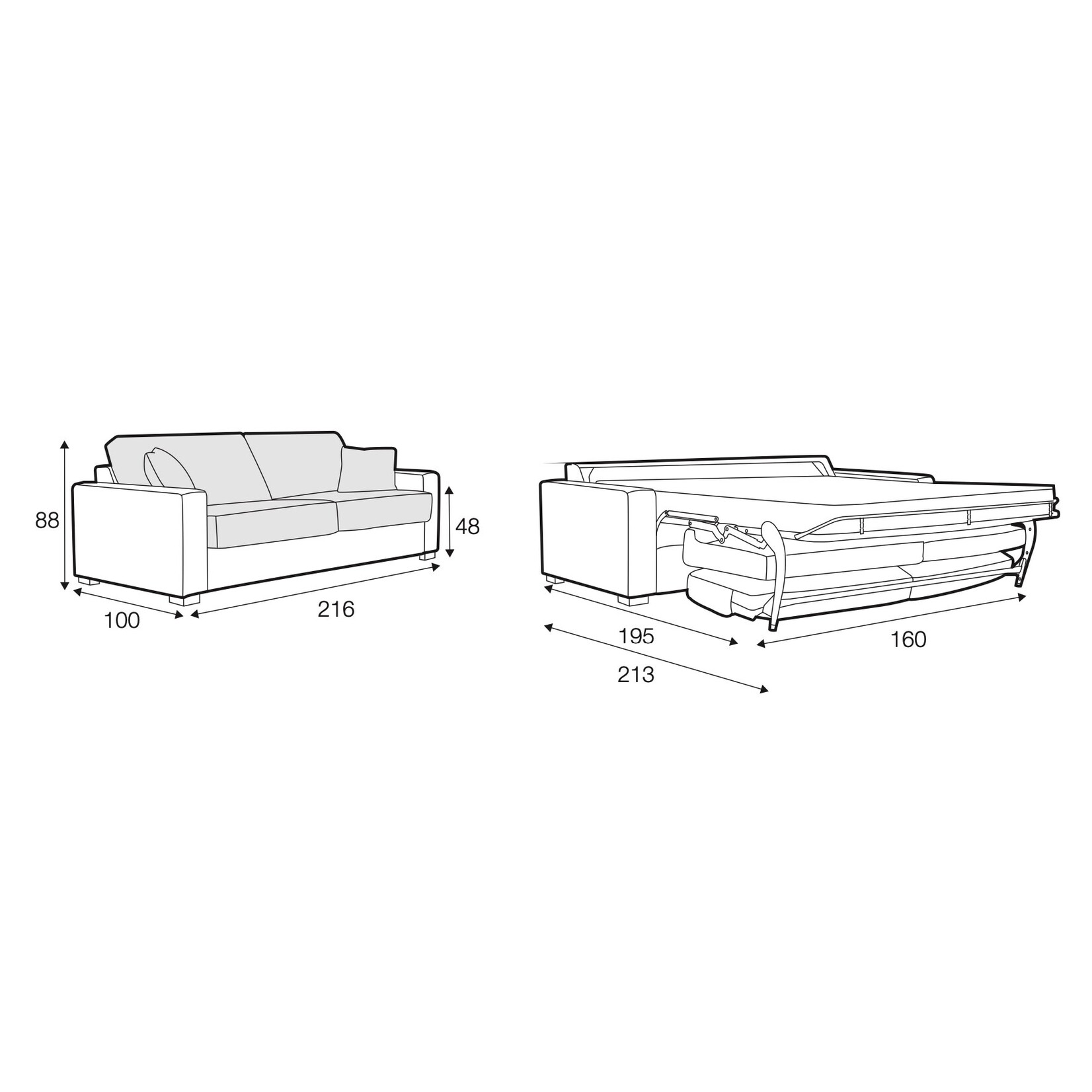 Bettsofa Livington 216x100xH88cm (4-Sitzer), Liegefläche: 160x195xH57cm, Stoff Kat. 1