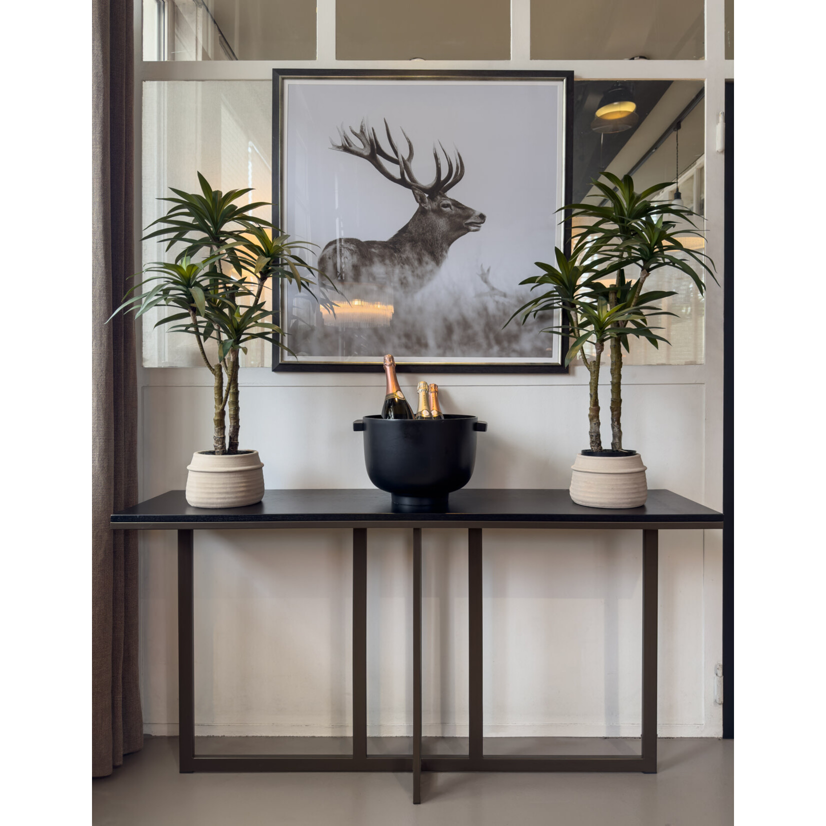 Meran Konsole B160xT40xH79cm Metall Adonic brown & Eiche furniert schwarz