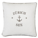 Summy Kissen weiss, Zürich-See Anker und Keder taupe, 55x55cm