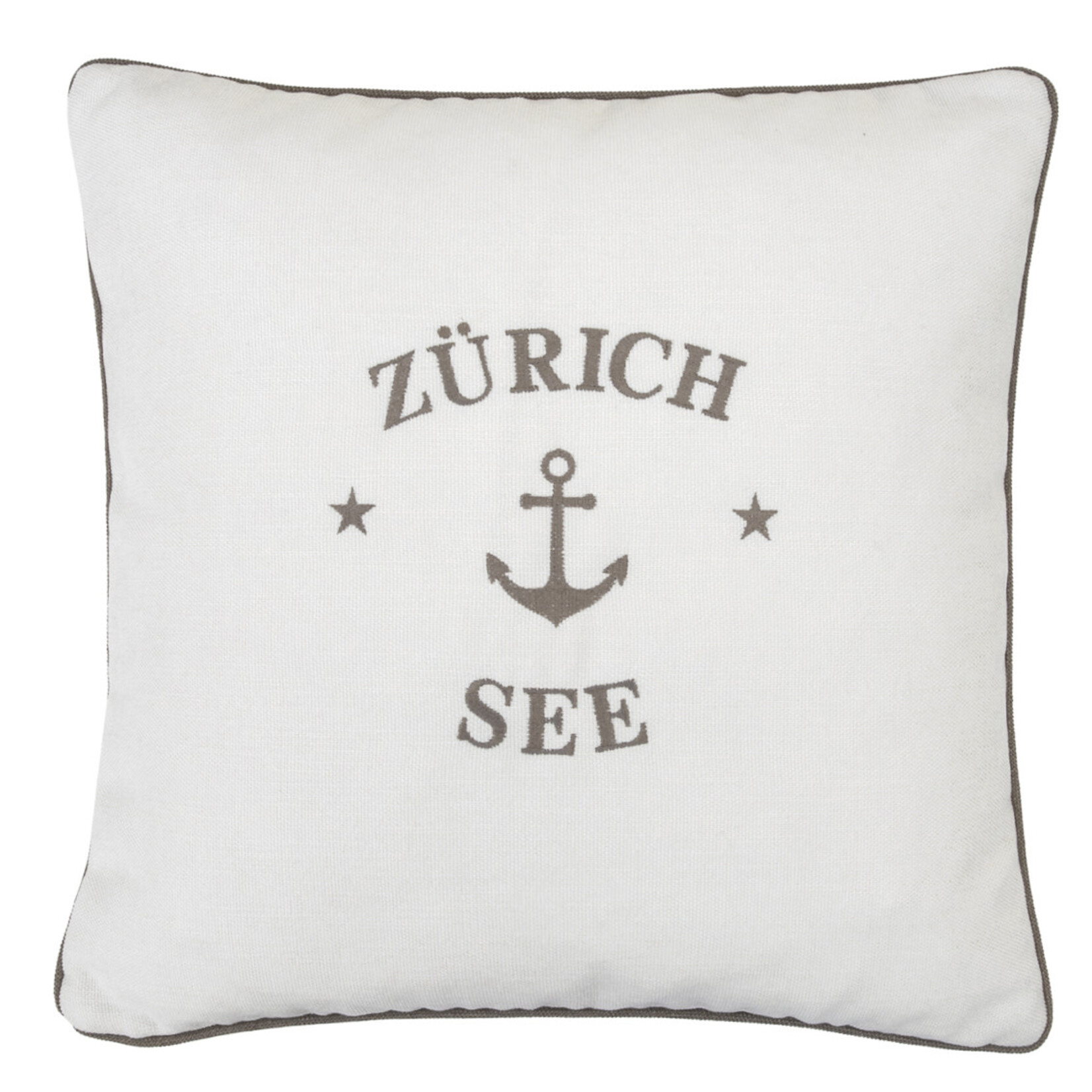 Summy Kissen weiss, Zürich-See Anker und Keder taupe, 55x55cm