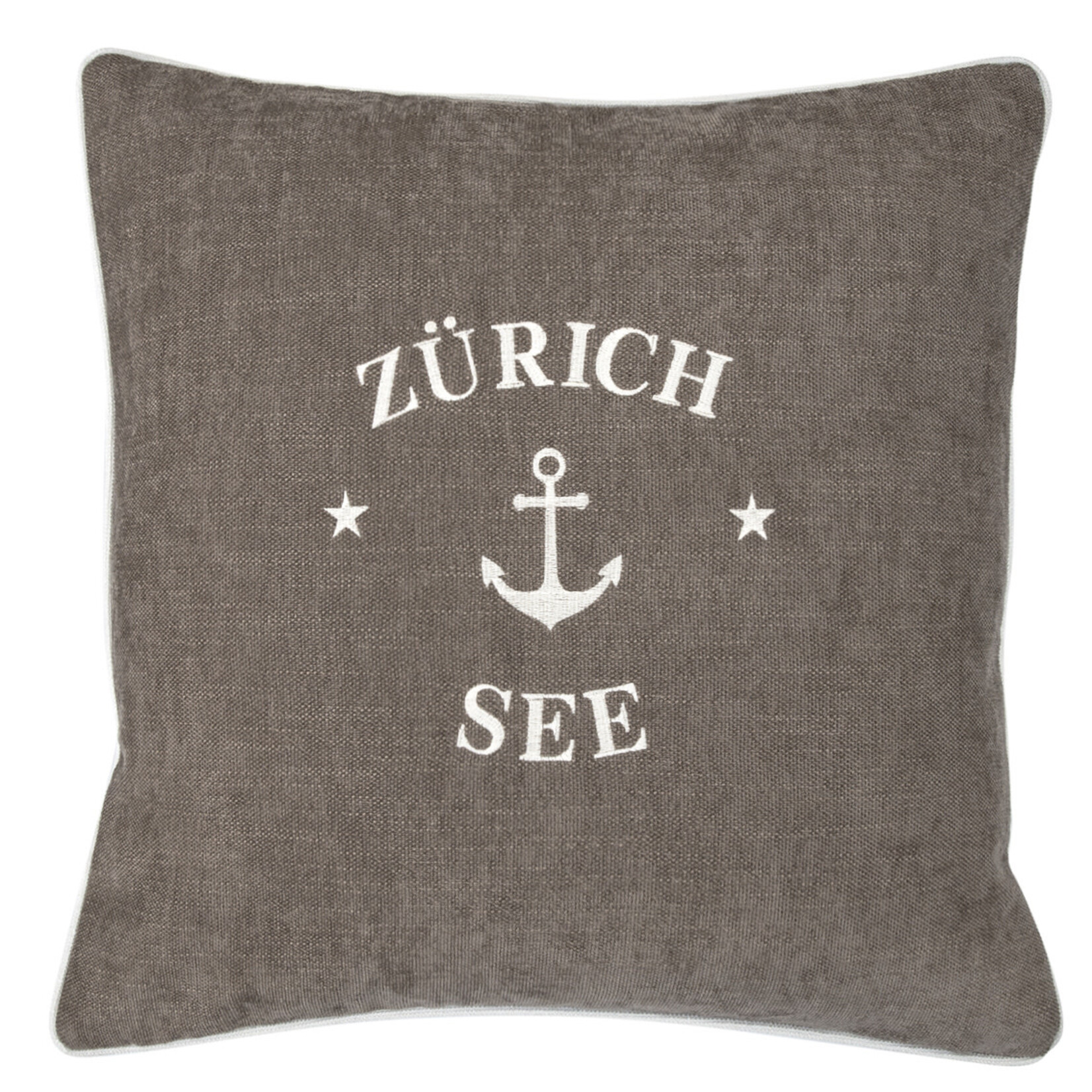 Summy Kissen braun, Zürich-See Anker weiss, 55x55cm