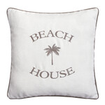 Summy Kissen weiss, Beach House Palme und Keder taupe, 55x55cm