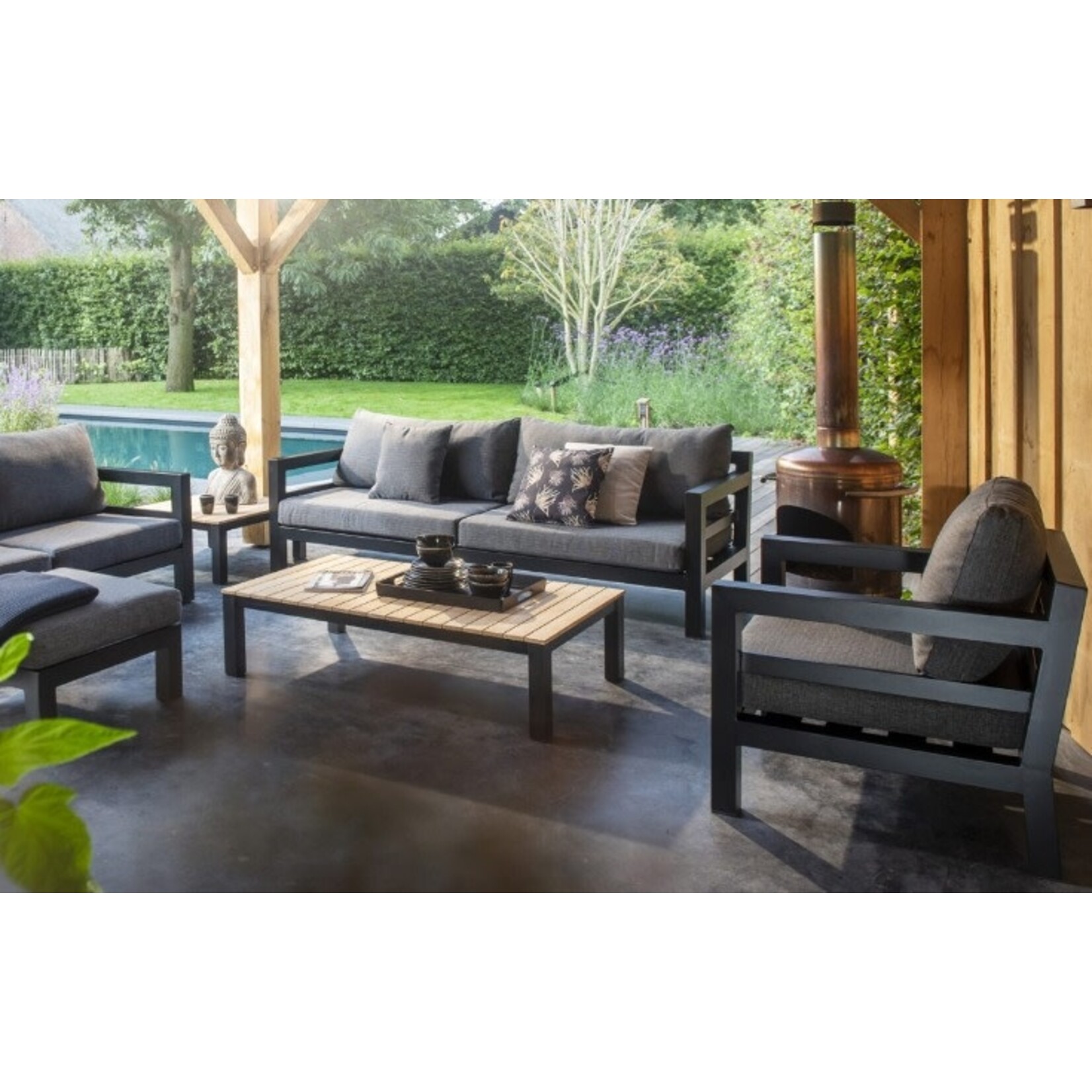 Midway Sofa 245x91xH92cm,  Alu schwarz-Kissen grau