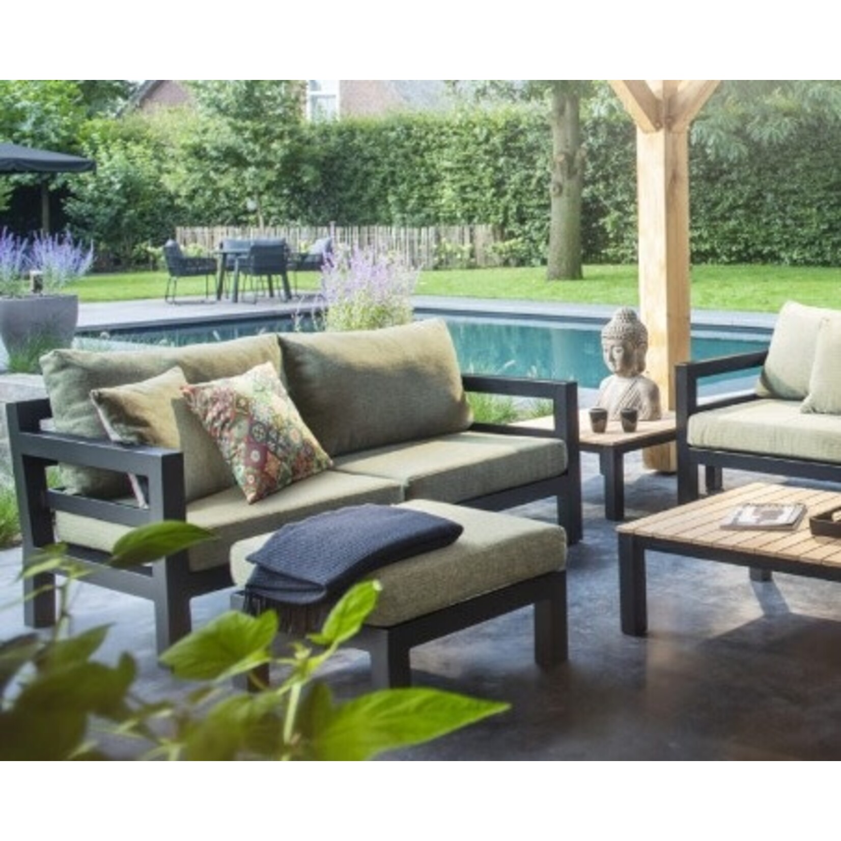 Midway Sofa 174x91xH92cm, Alu schwarz, Kissen grau