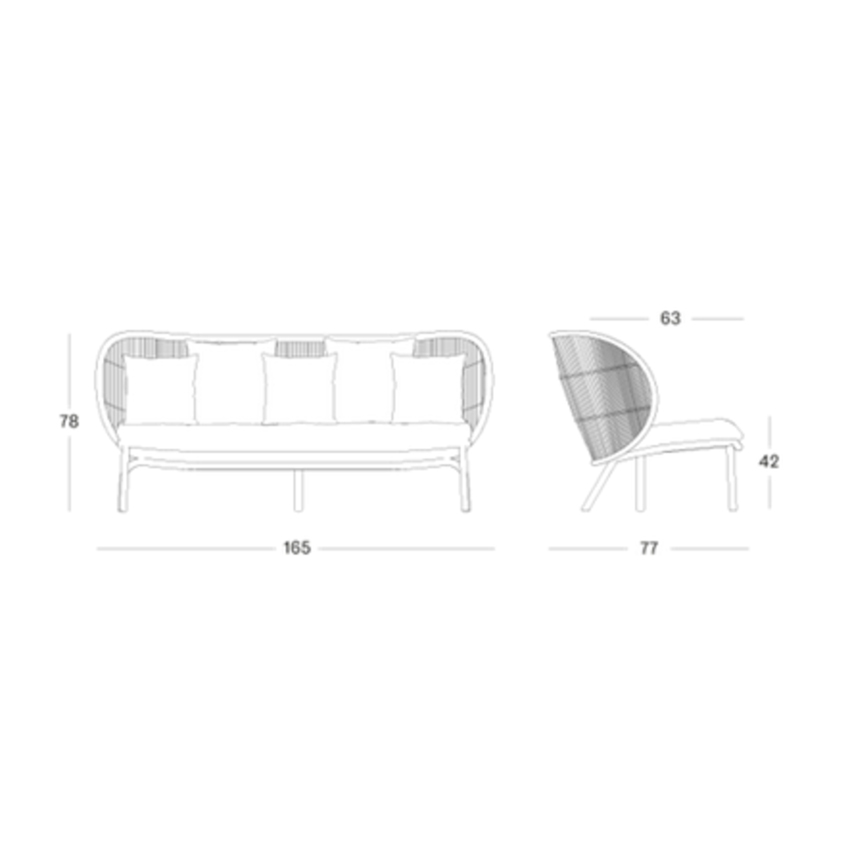 Kodo Lounge Sofa, Gestell: Athrazit, 165x77xH78xSH42cm