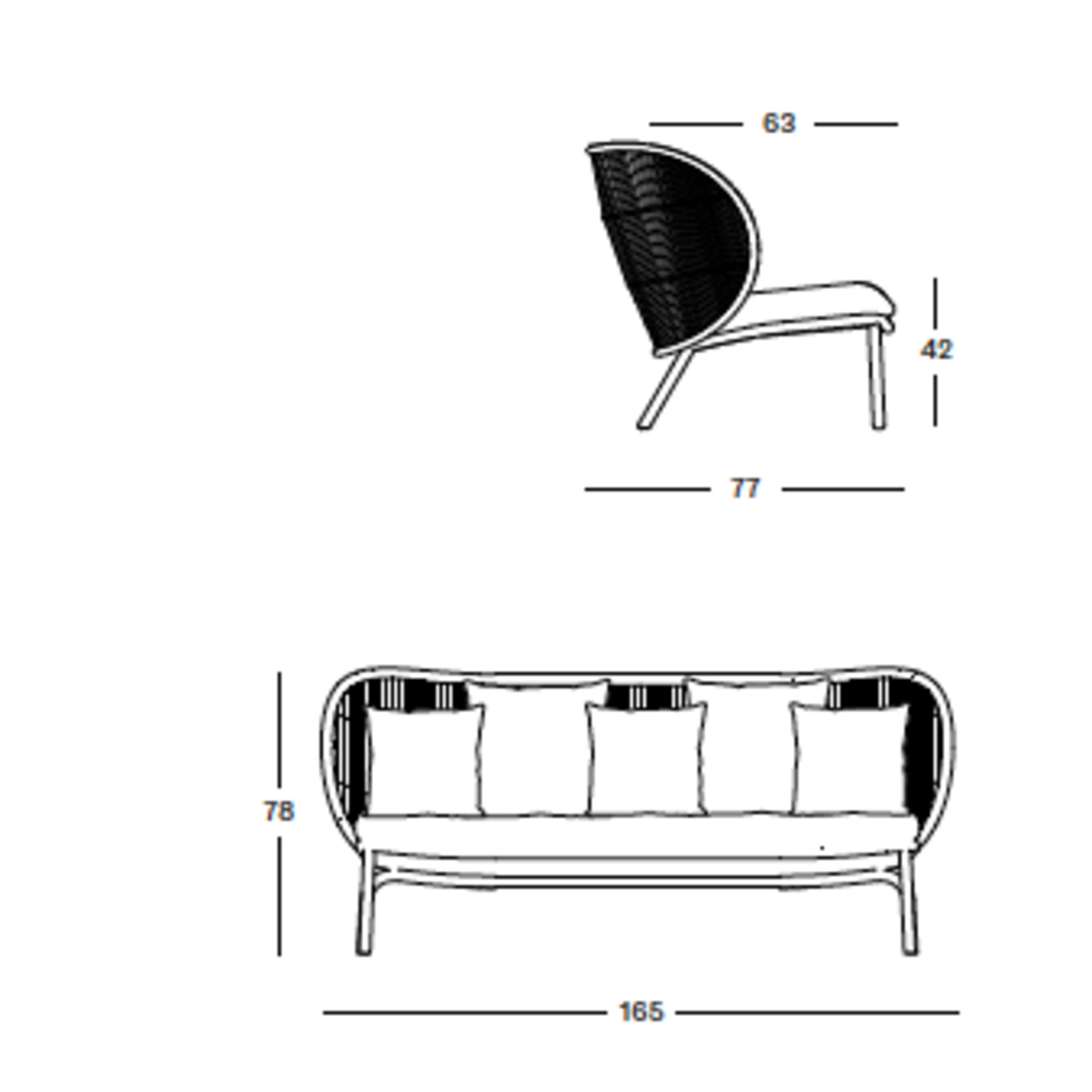 Kodo Lounge Sofa, Gestell: Dune White, 165x77xH78xSH42cm