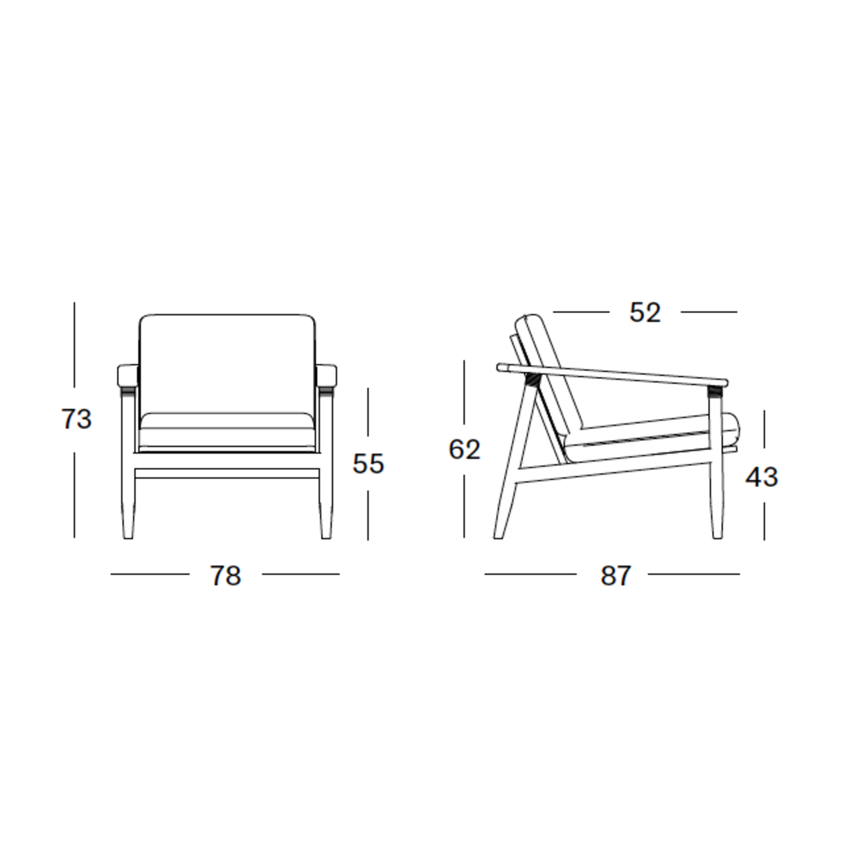 David Loungesessel Teak, 78x87xSH43cm