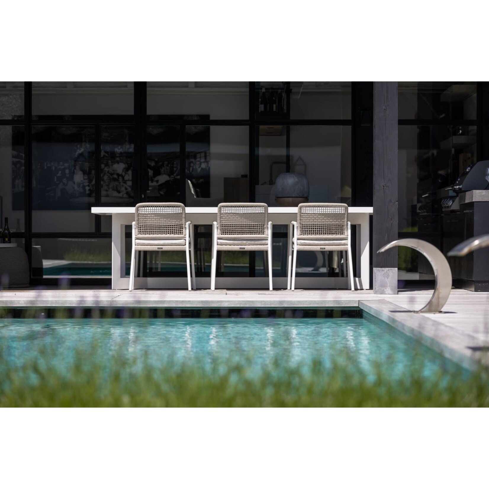 Espinho Gartenstuhl, Rahmenfarbe Weiss mit Rope Linen, 58x58.5xSH43cm