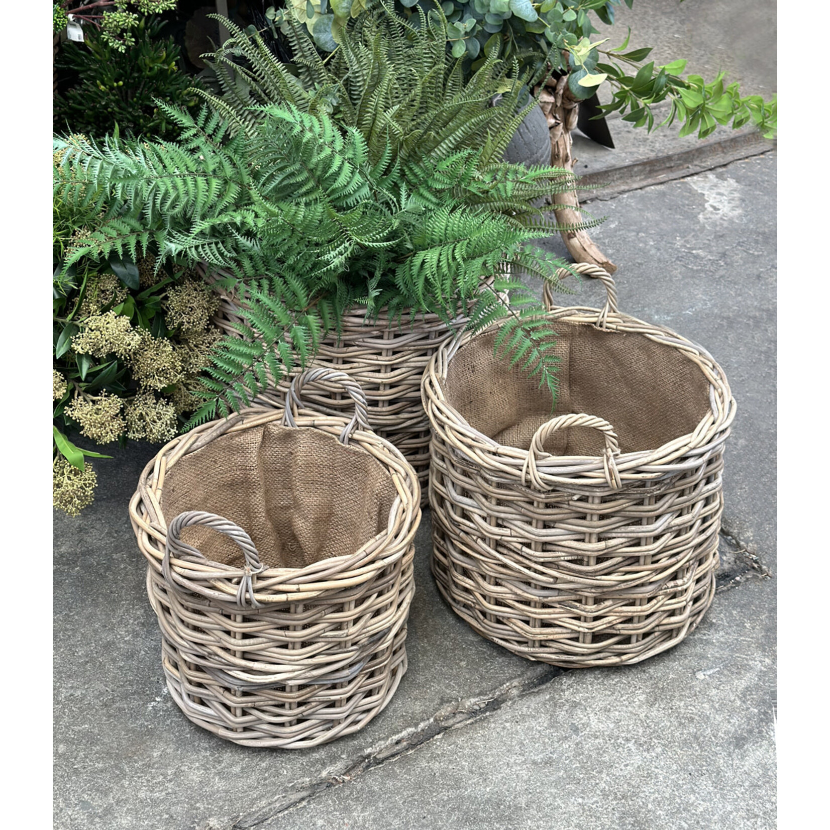 Rattan Korb m. Henkel M, D47xH37cm