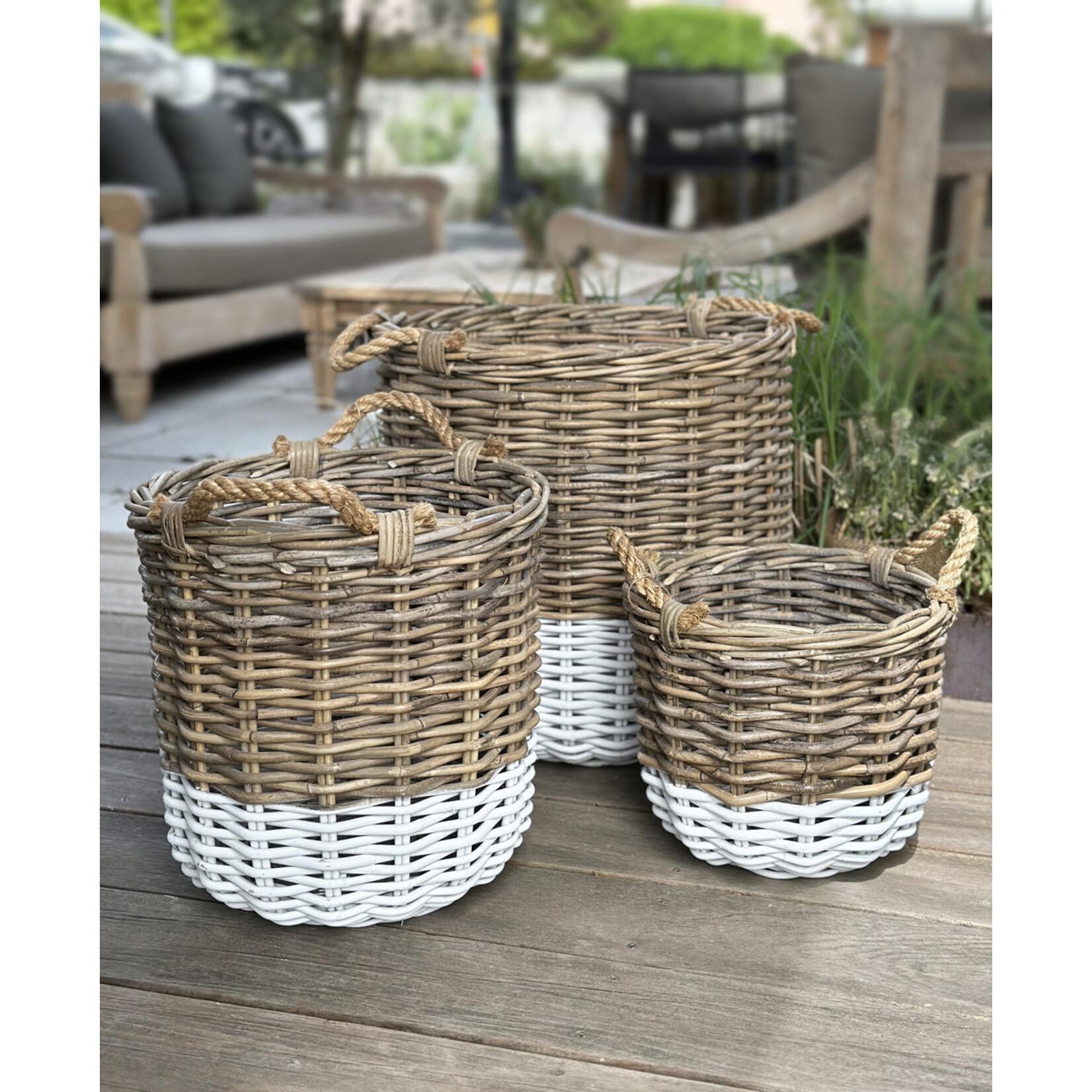 Rattan Korb natur/weiss M, D41xH36cm