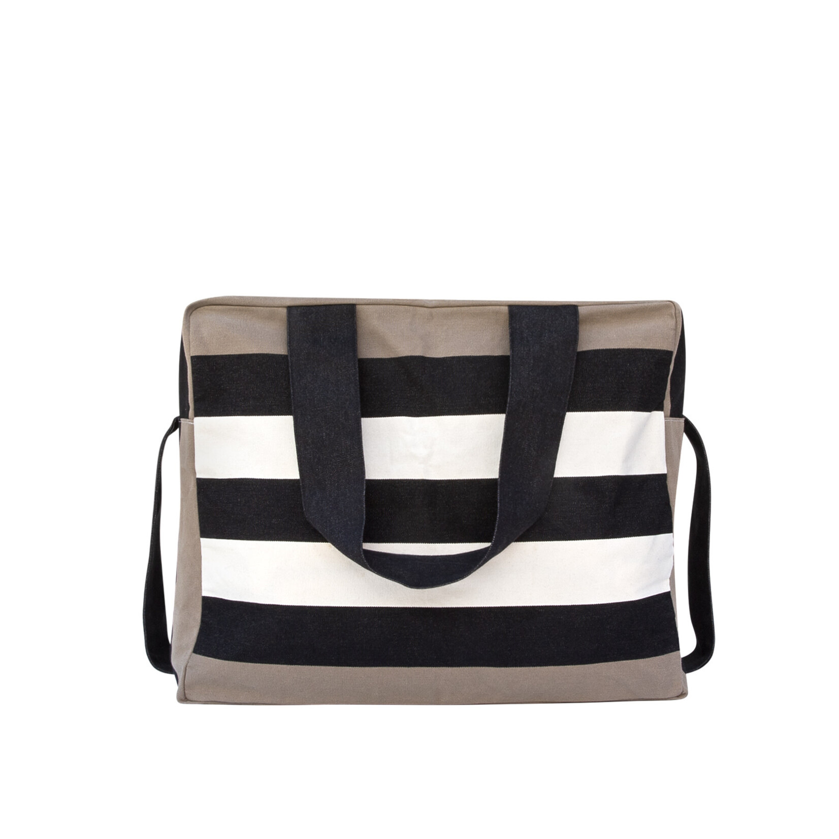 Strandtasche taupe schwarz gestreift mit Wasserdichtem Reissverschluss