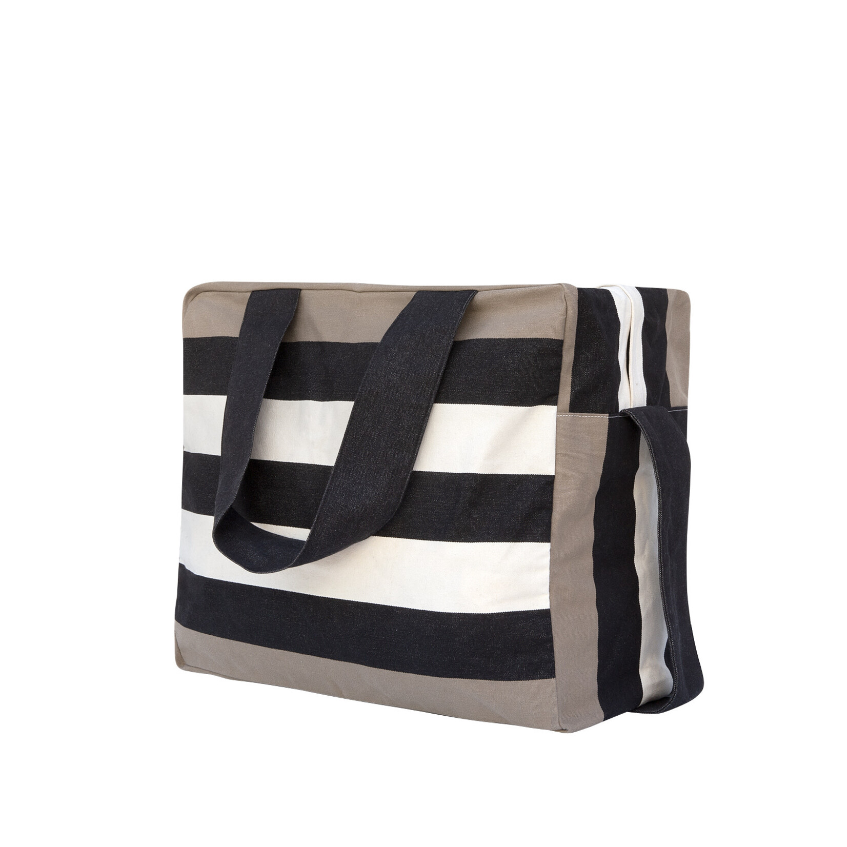 Strandtasche taupe schwarz gestreift mit Wasserdichtem Reissverschluss