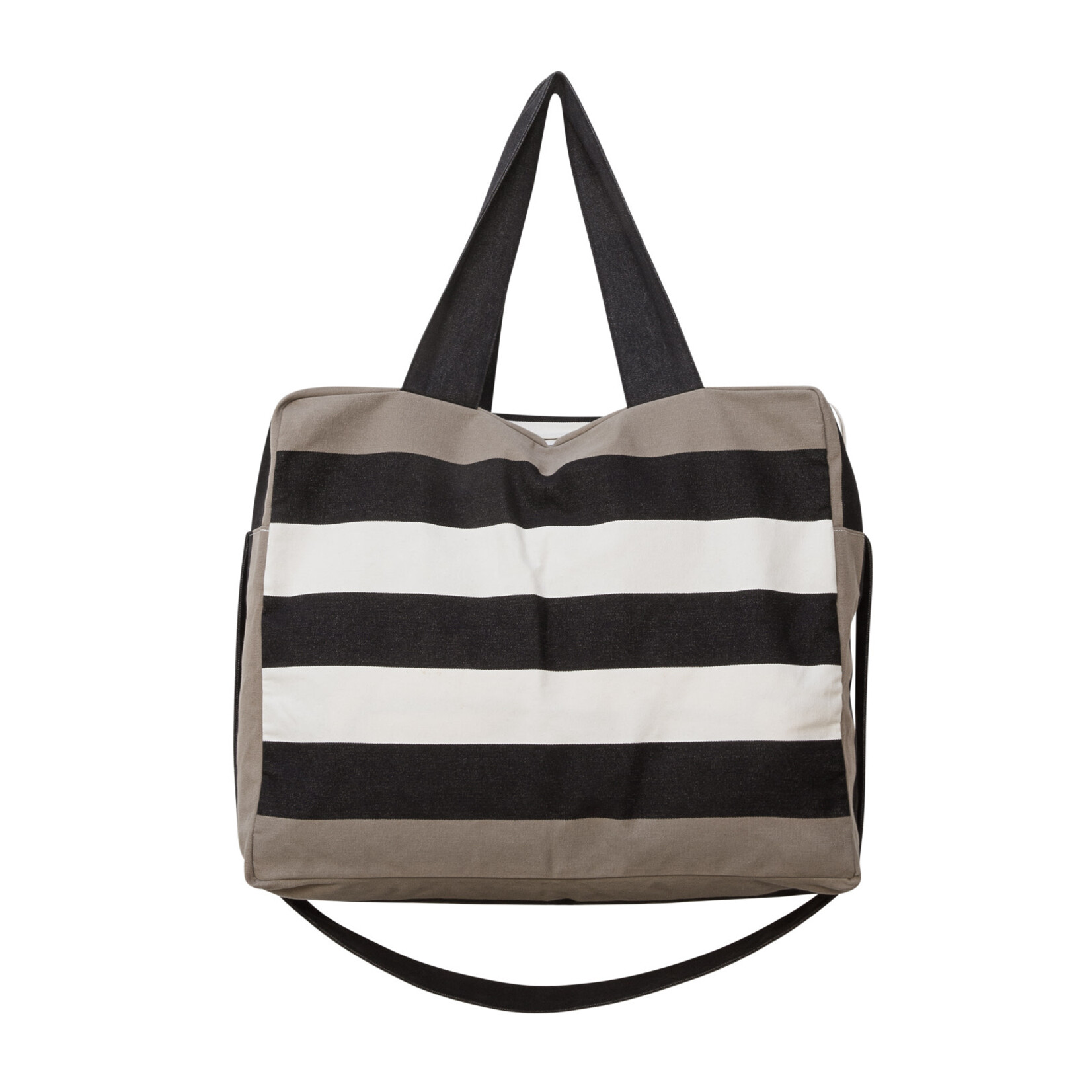Strandtasche taupe schwarz gestreift mit Wasserdichtem Reissverschluss
