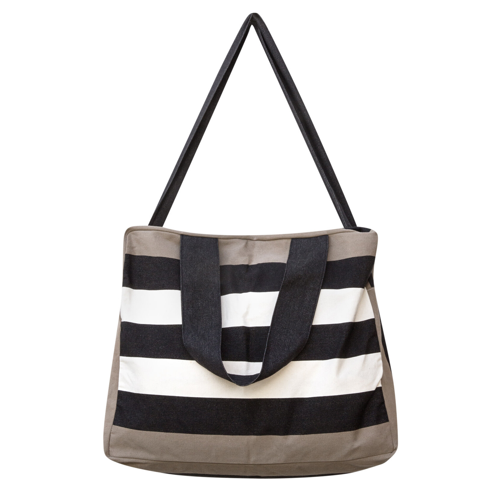 Strandtasche taupe schwarz gestreift mit Wasserdichtem Reissverschluss