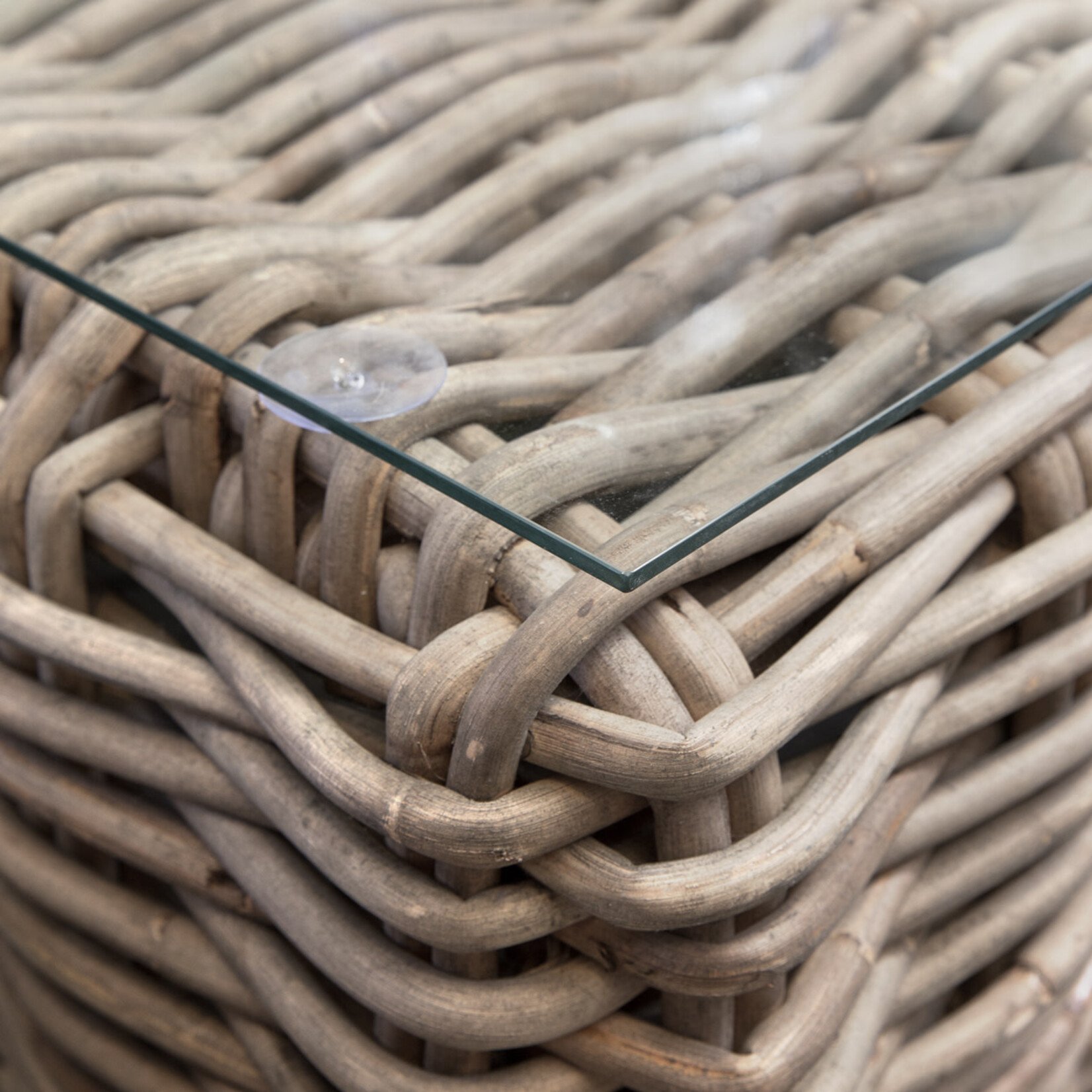 Maluna Rattan Salontisch mit Glas oder Keramik 80x80xH40cm