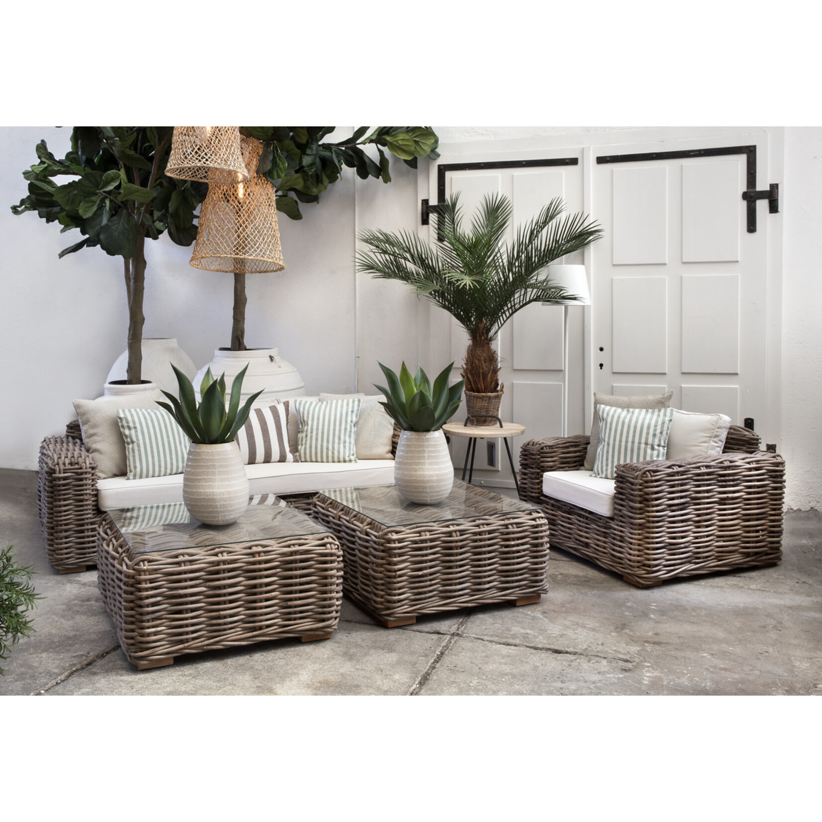 Maluna Rattan Salontisch mit Glas oder Keramik 80x80xH40cm