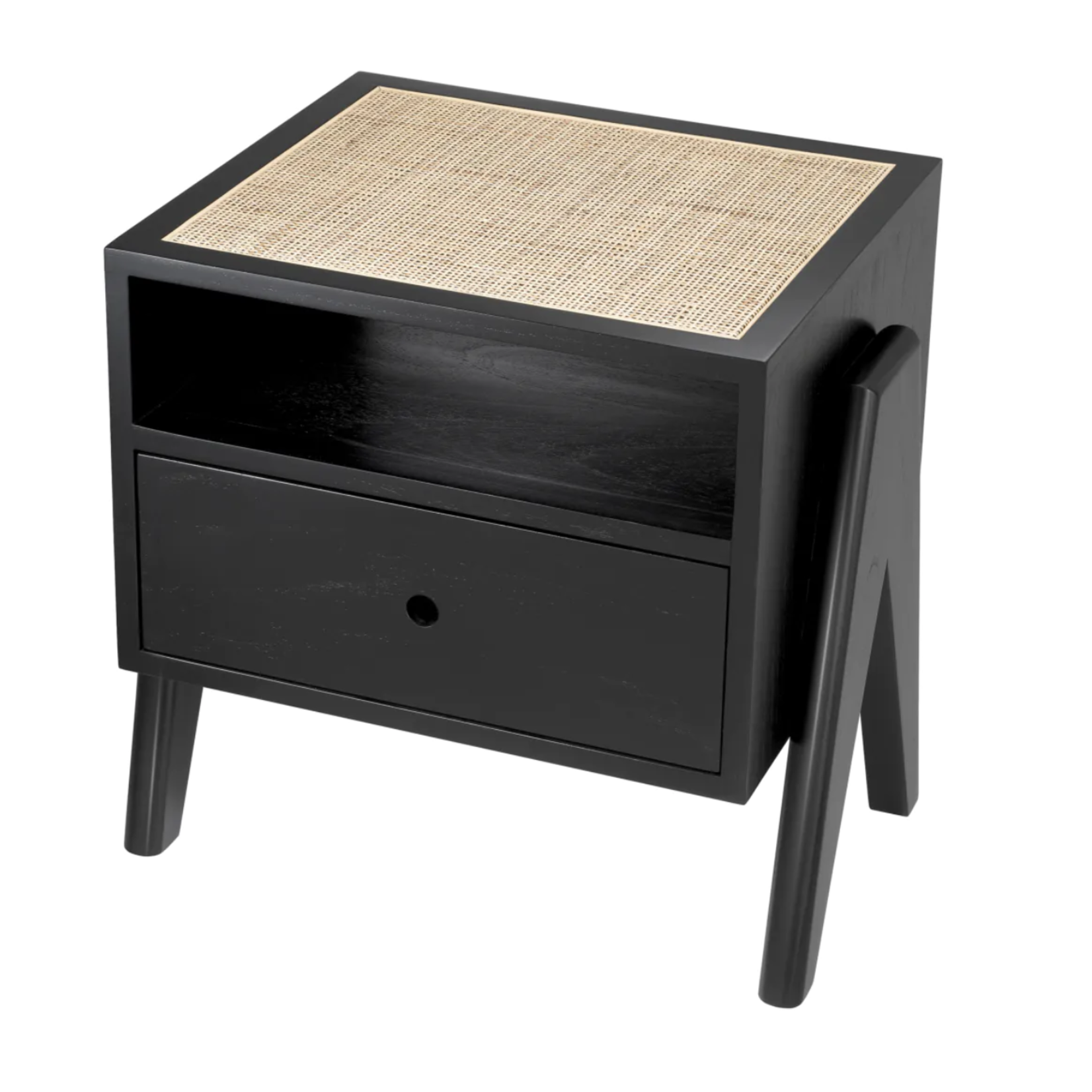 Latour Nachttisch B58xT45xH55.5cm Holz schwarz & Geflecht natur