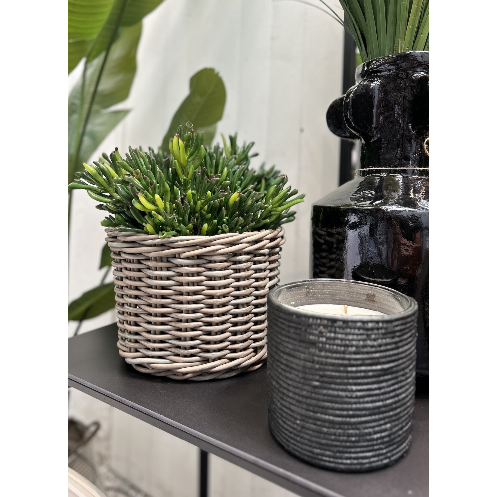 Tulum Polyrattan Korb mit Innentopf grau, D30xH21cm
