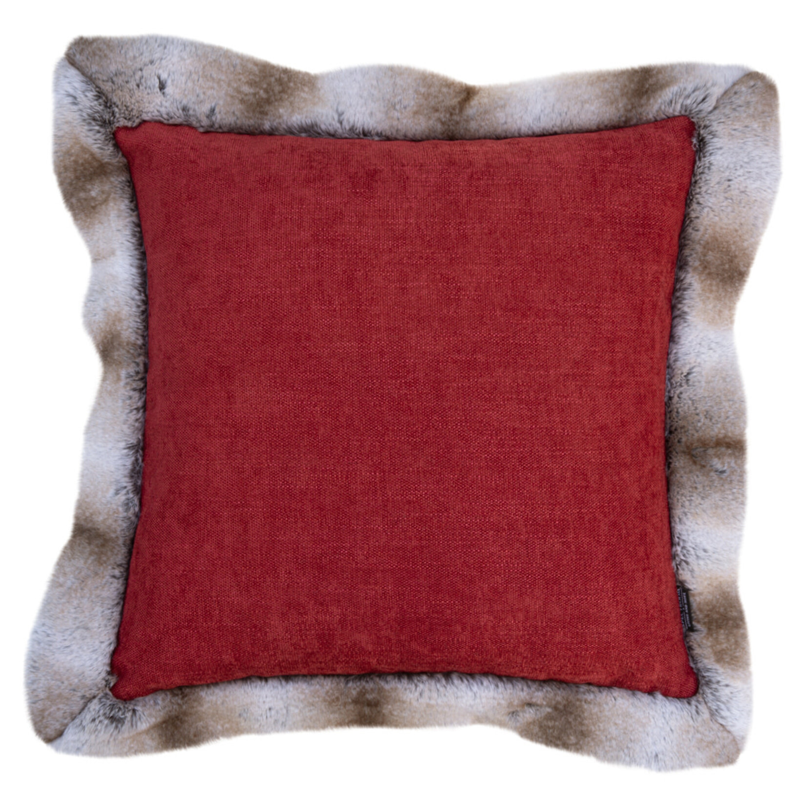 Romeo Kissen Taupe/Rot mit Kunstfell Bordüre 55x55cm