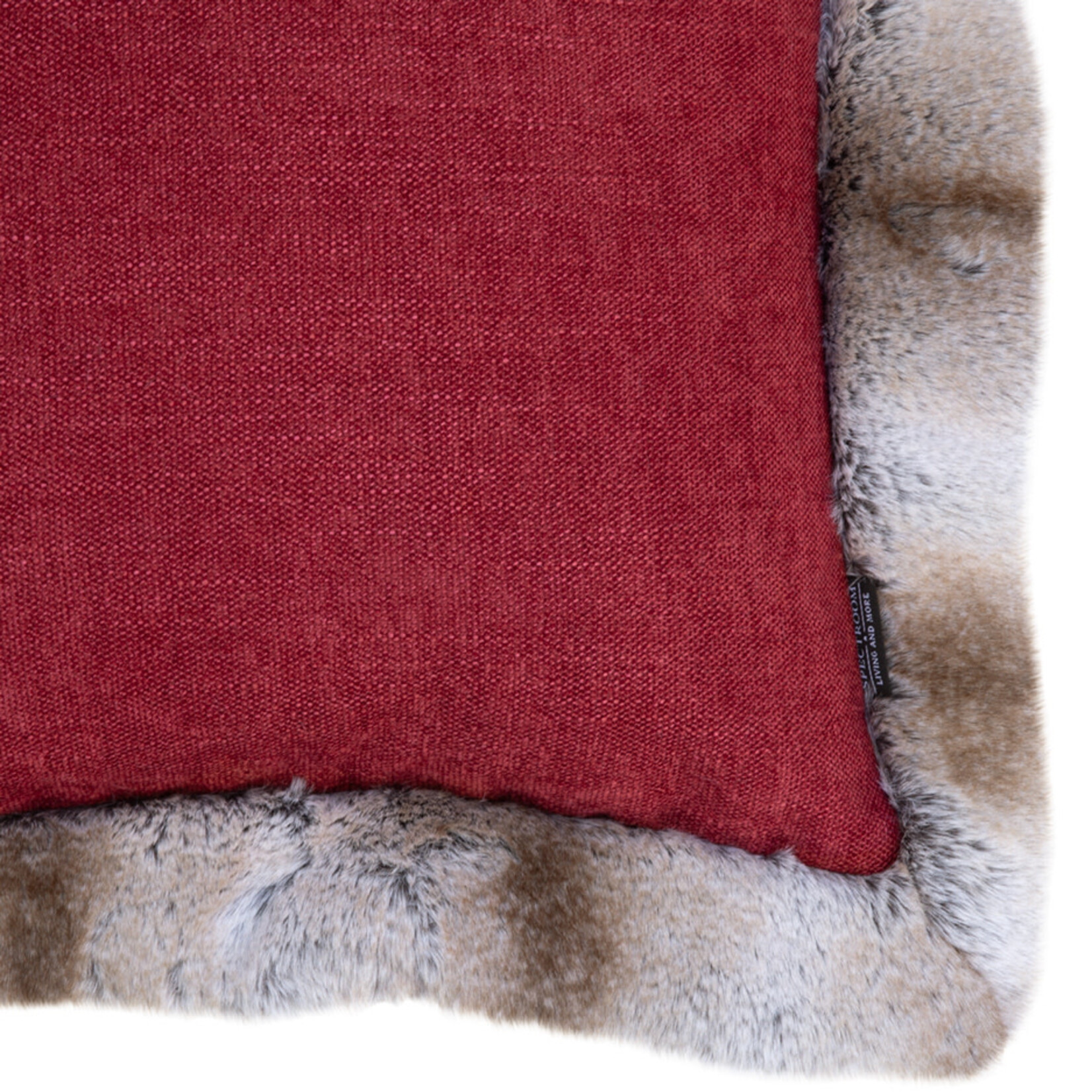 Romeo Kissen Taupe/Rot mit Kunstfell Bordüre 55x55cm