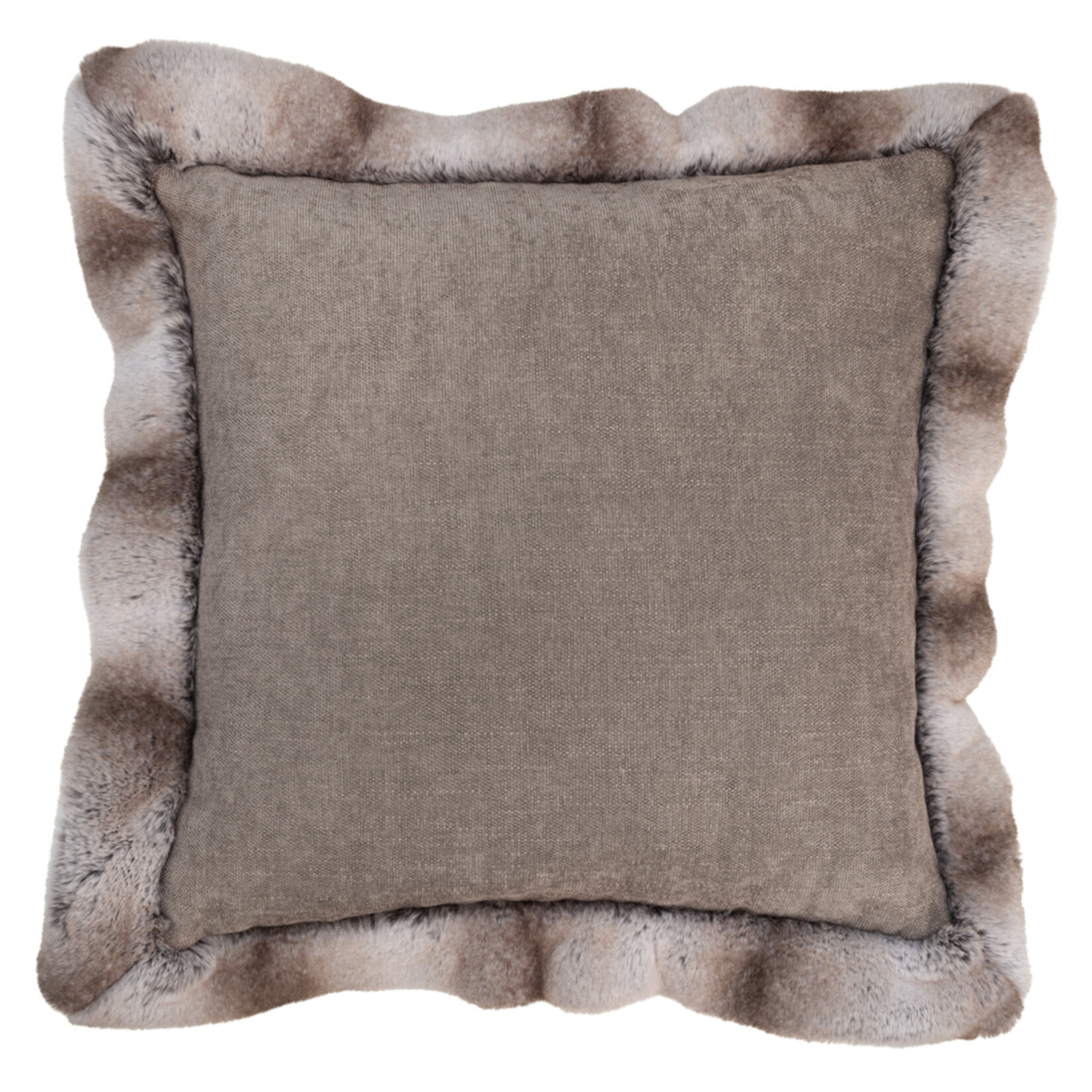 Romeo Kissen Taupe/Rot mit Kunstfell Bordüre 55x55cm
