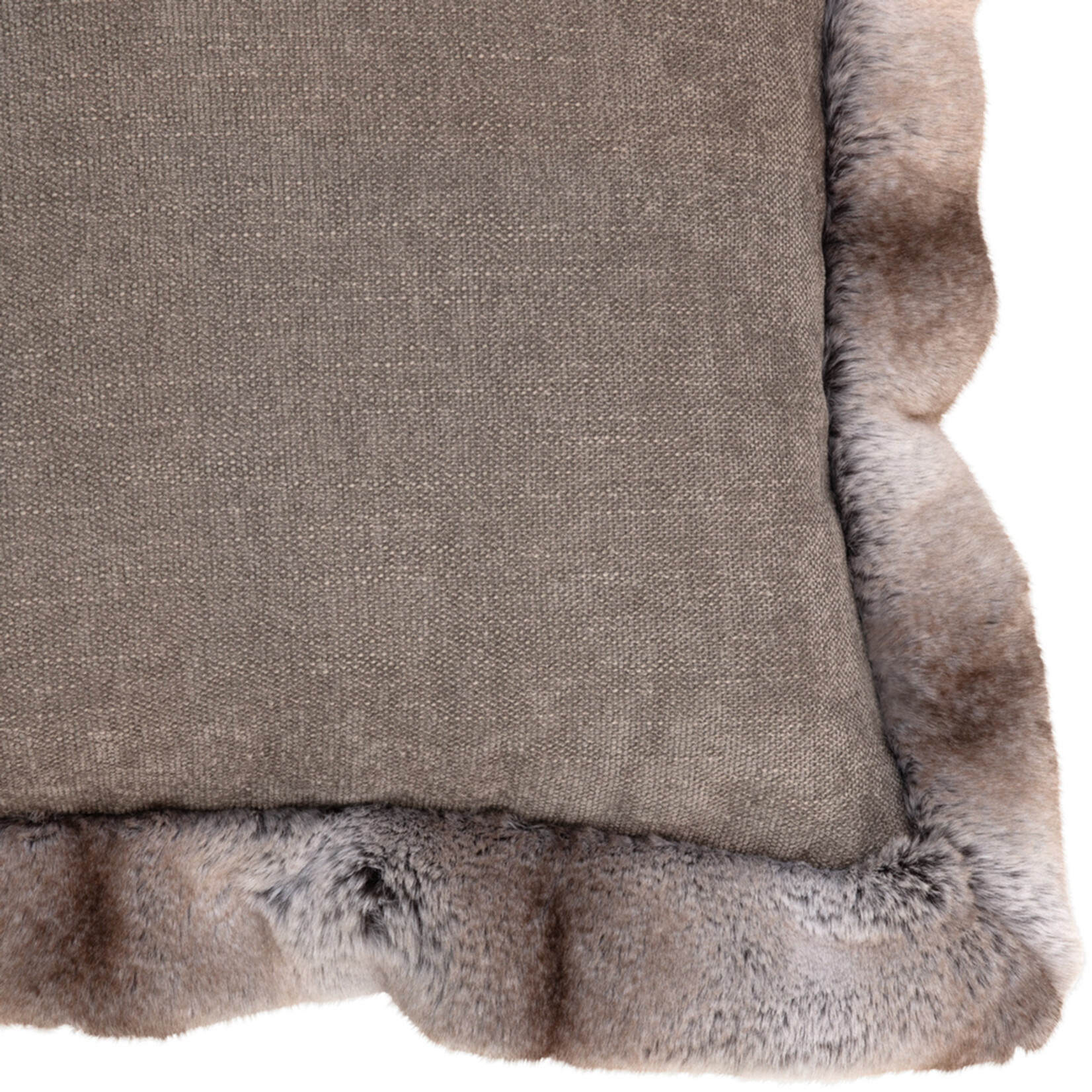 Romeo Kissen Taupe/Rot mit Kunstfell Bordüre 55x55cm