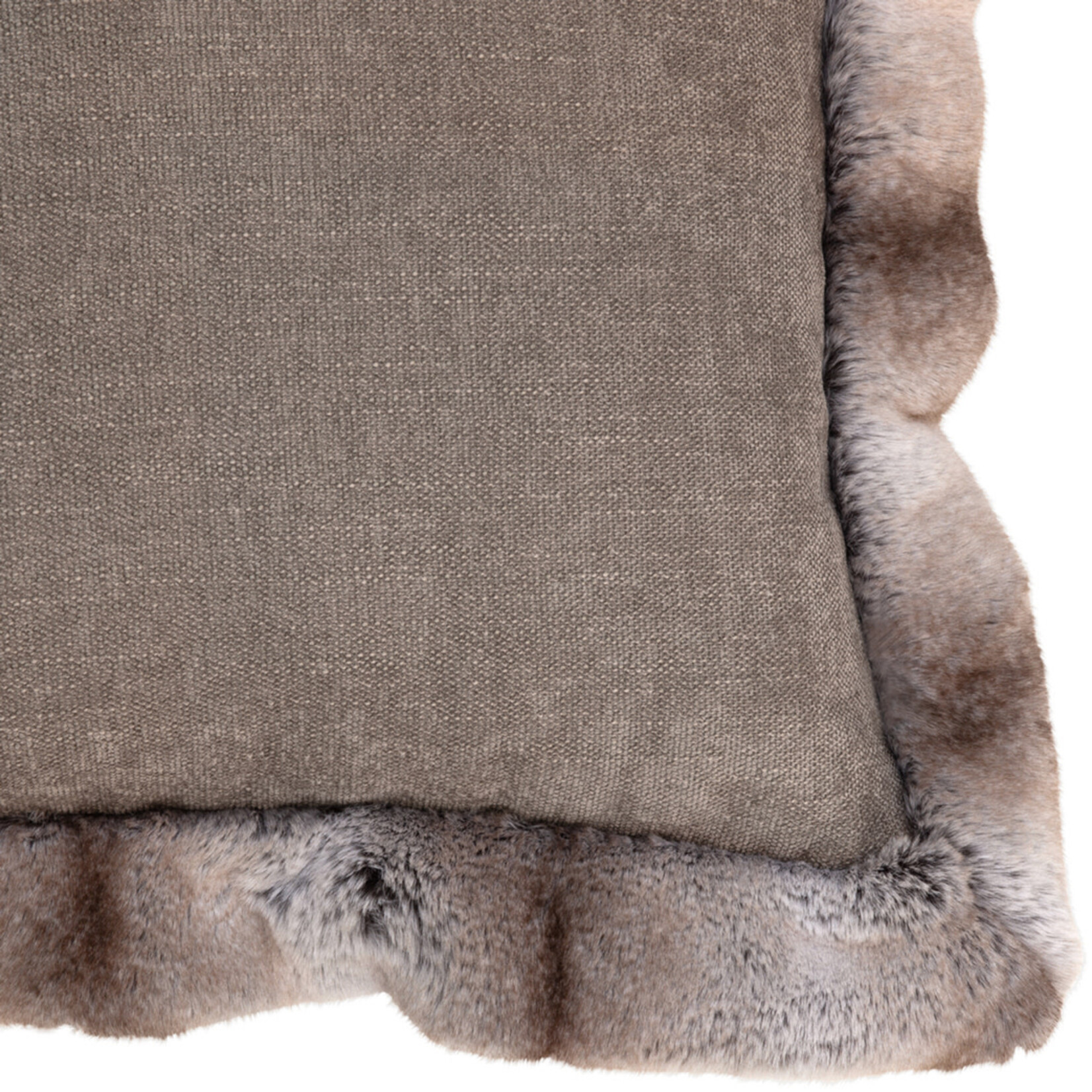 Romeo Kissen Taupe/Beige mit Kunstfell Bordüre 55x55cm
