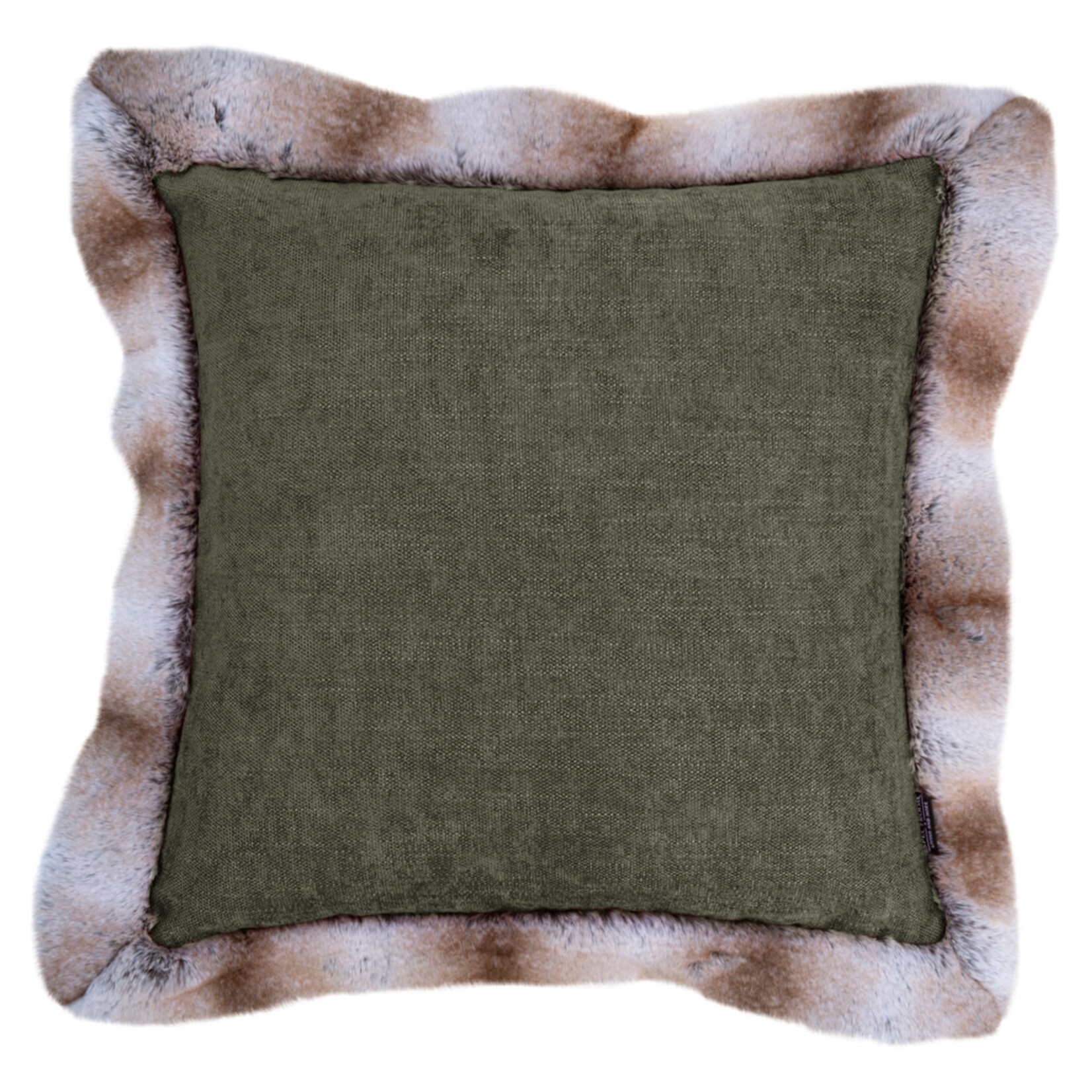 Romeo Kissen Taupe/Grün mit Kunstfell Bordüre 55x55cm