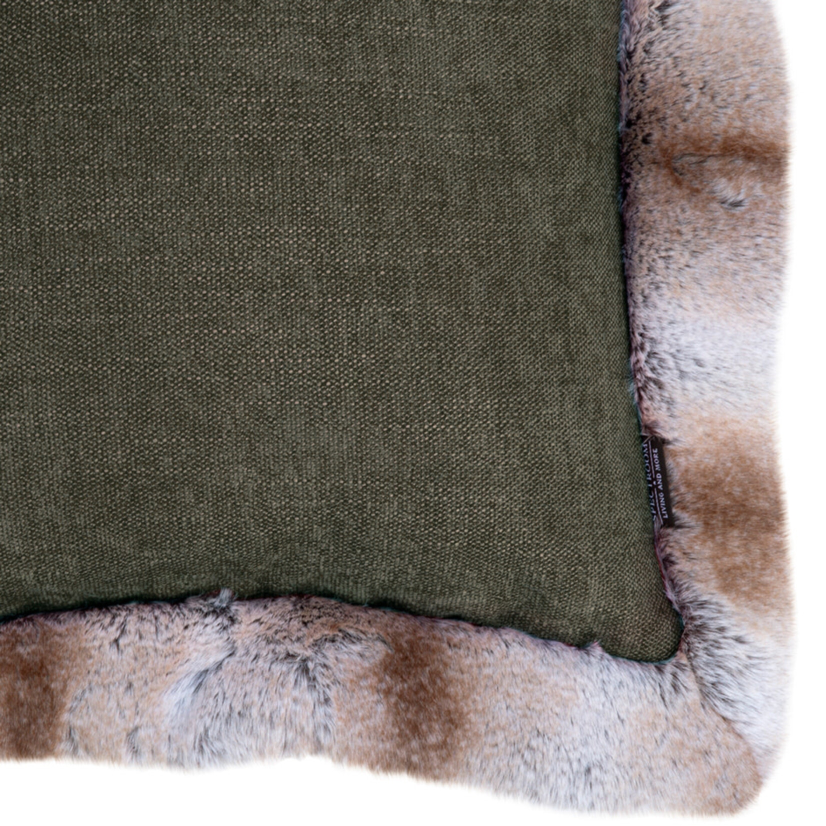 Romeo Kissen Taupe/Grün mit Kunstfell Bordüre 55x55cm