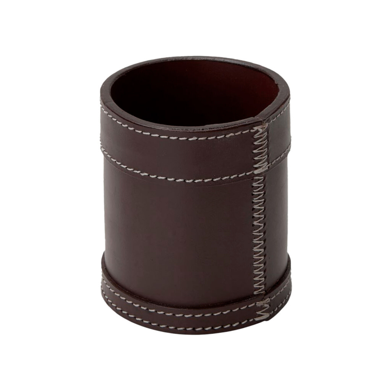 Stiftbecher Leder: braun, Naht: weiss D9x10cm