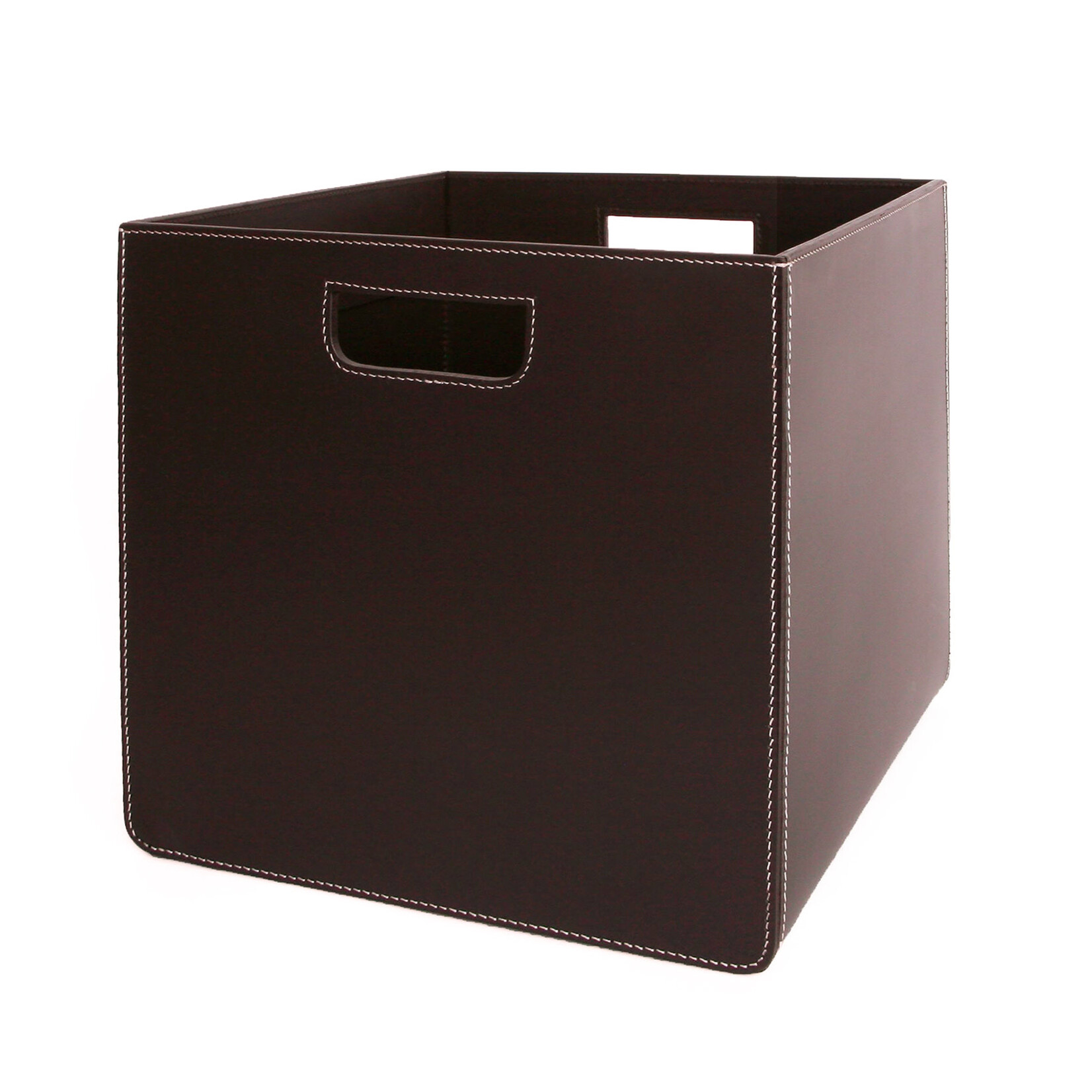 Aufbewahrungskorb M Leder: braun, Naht: weiss 24x24x24cm