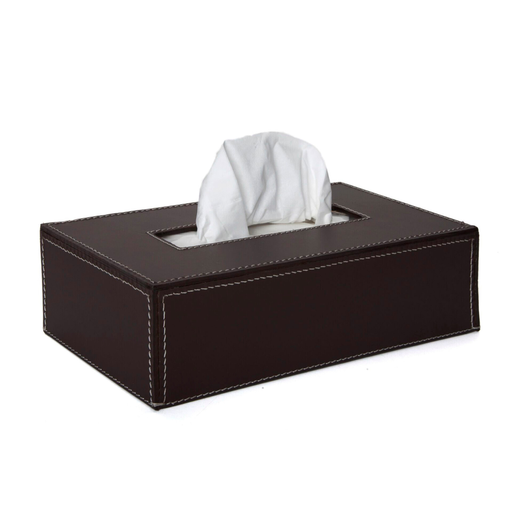 Kleenexbox  Leder braun/Naht weiss
