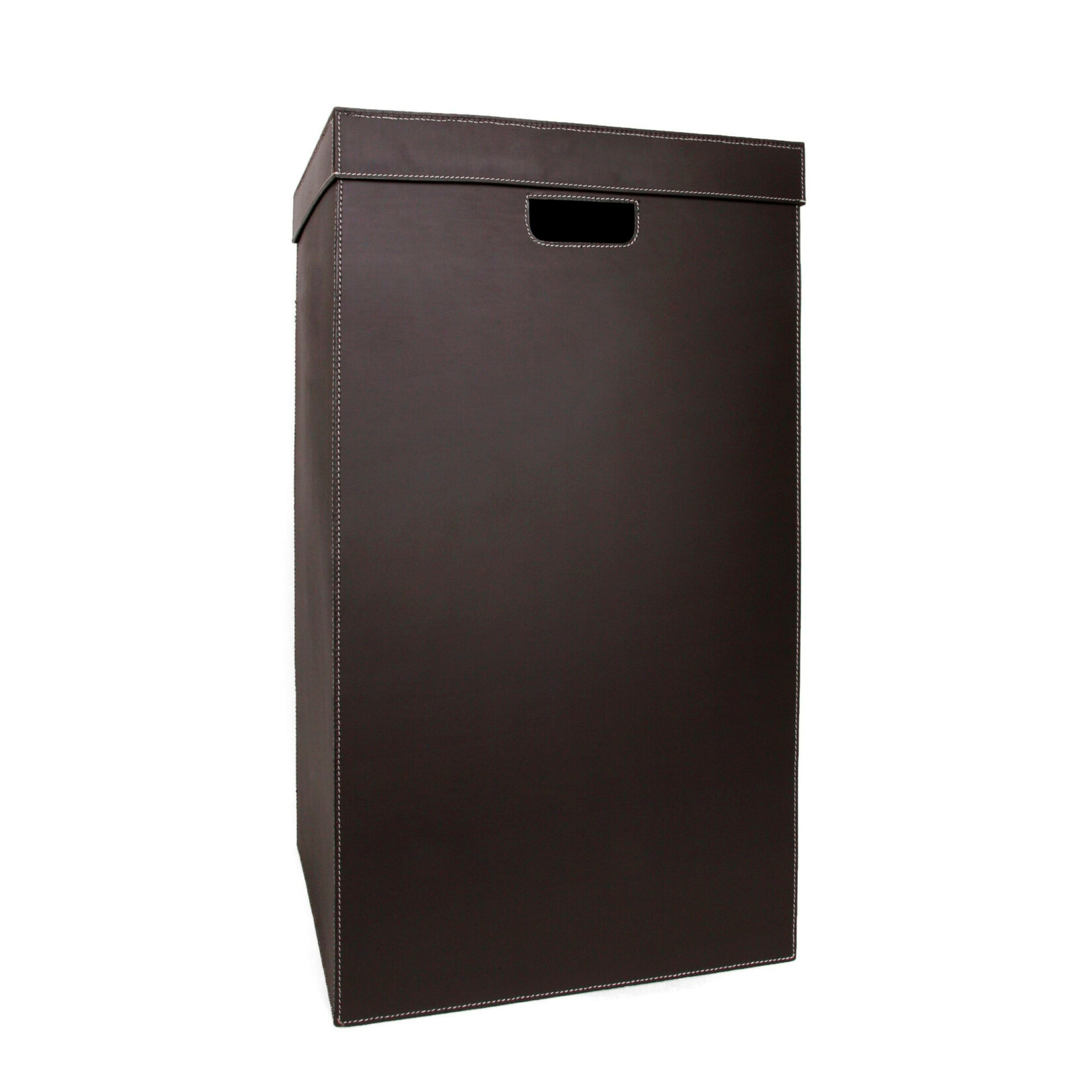 Wäschekorb Leder: braun, Naht: weiss 41x41x72cm