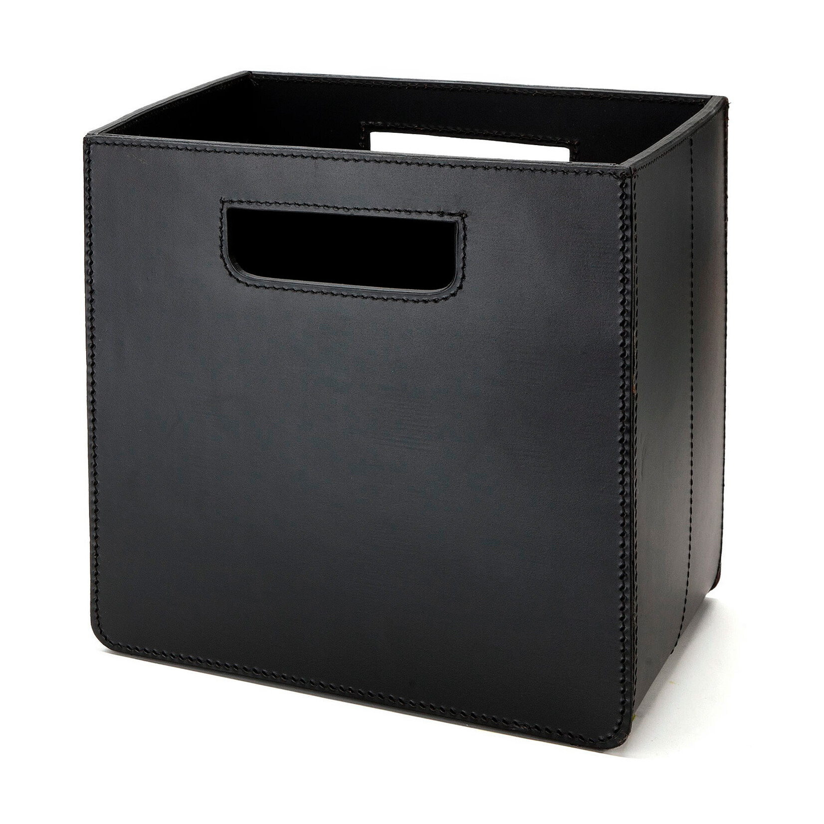 Aufbewahrungskorb M Leder: schwarz, Naht: schwarz 24x24x24cm